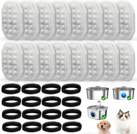 16 Pack Cat Water Fountain Replacement Filters & Pre-Filter Sponges for Rellaty and Neareal 108oz/3.2 Automatic Pet Water Fountain (16)