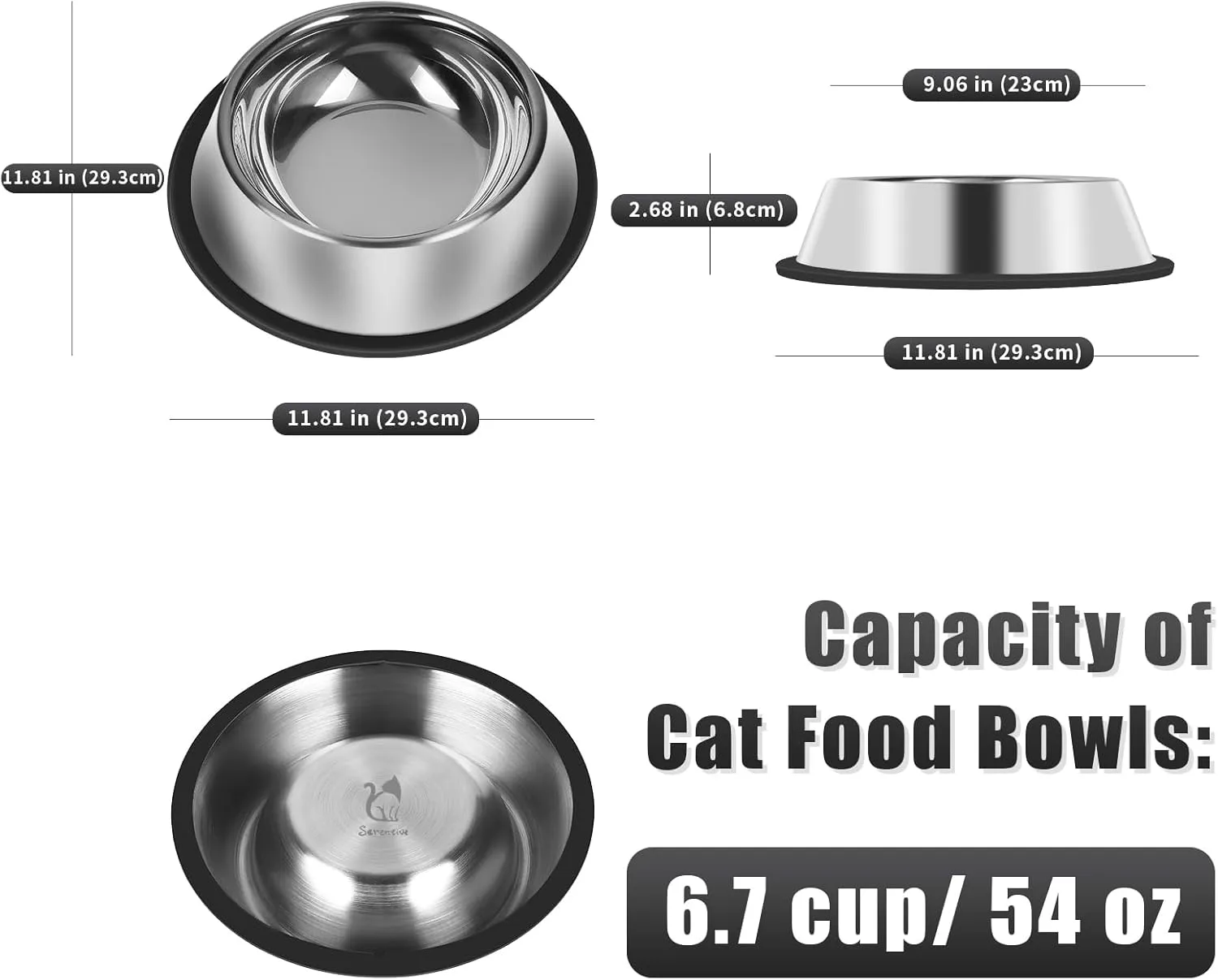 3Pcs Stainless Steel Dog Bowls Set - Non-Slip Food and Water Bowl 54 Oz - Dishwasher-Safe, Rust Resistant Metal Pet Bowls for Small/Medium/Large Sized Pets