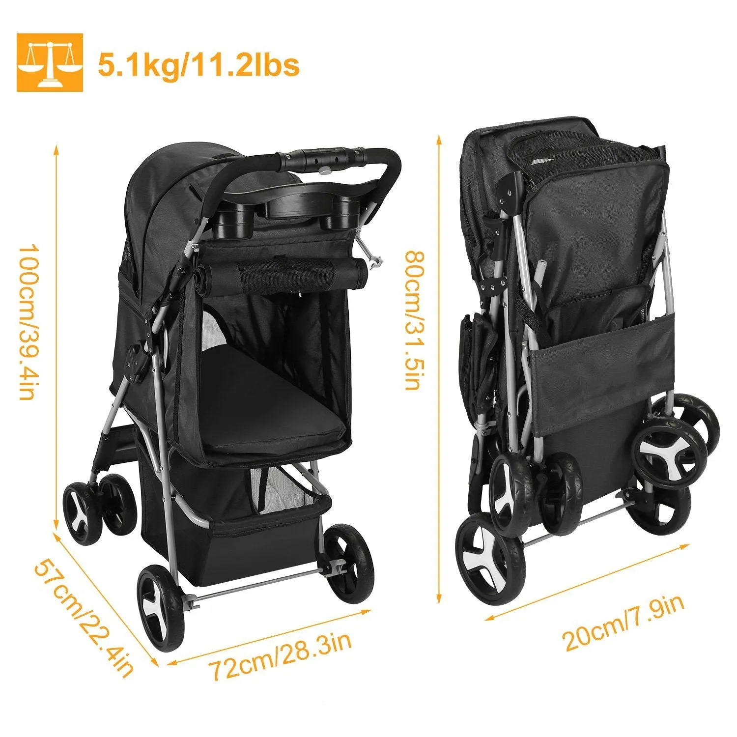 4 Wheels Pet Foldable Stroller