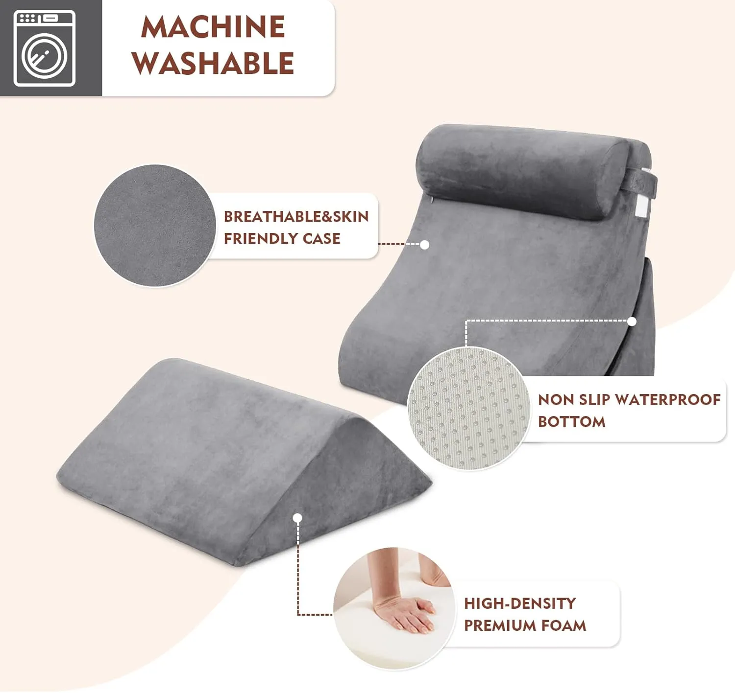 4pcs Orthopedic Bed Wedge Pillow Set, Post Surgery Memory Foam for Back, Leg Pain Relief, Sitting Pillow, Adjustable Pillows Acid Reflux and GERD for Sleeping