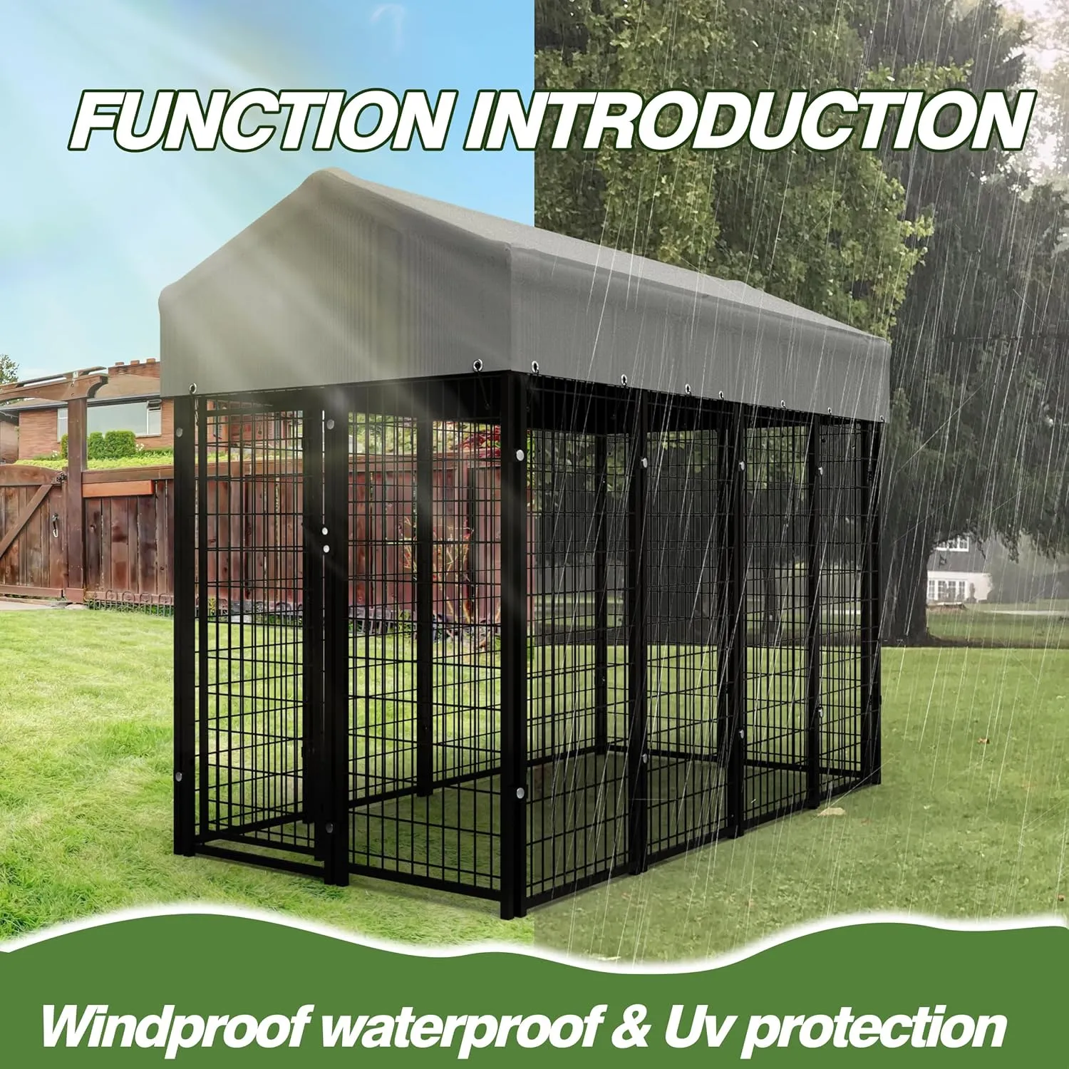 8x4x6 FT Outdoor Dog Kennel for Large Dogs, Heavy Duty Welded Wire Steel Dog Playpen Fence with Secure Lock, Pet Pen with UV-Resistant Waterproof Roof Cover for Outside