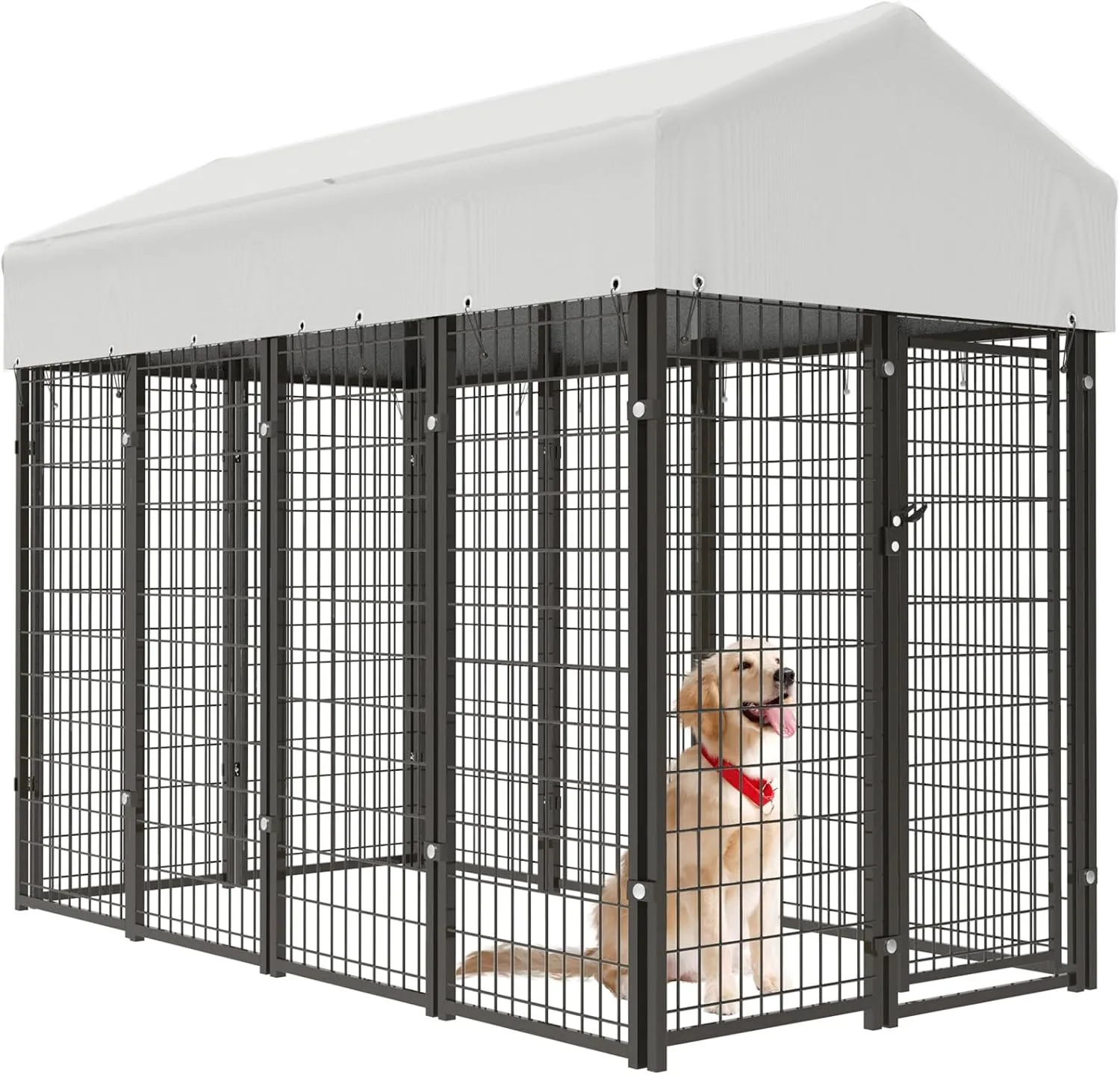 8x4x6 FT Outdoor Dog Kennel for Large Dogs, Heavy Duty Welded Wire Steel Dog Playpen Fence with Secure Lock, Pet Pen with UV-Resistant Waterproof Roof Cover for Outside