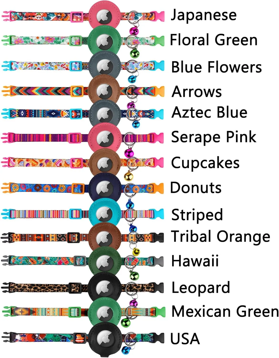 Airtag Cat Collar with Bell - Non Breakaway Soft Pet Collar with Leather Air Tag Holder - Adjustable GPS Anti-Lost Collars for Girl Boy Cats Kitten Puppies, Lightweight and Patterned (Floral Green)