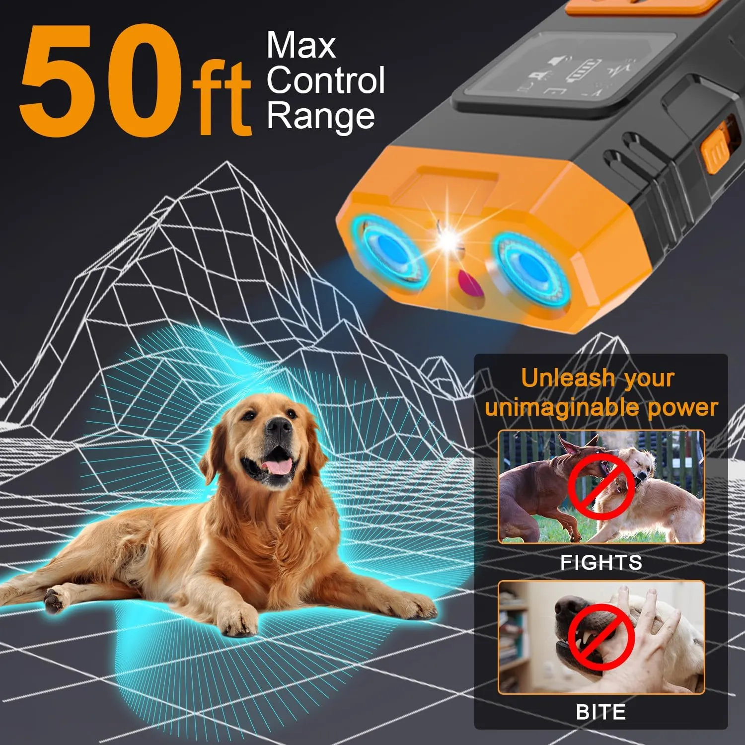 Anti Dog Bark Deterrent Devices : Portable Barking Training Devices Silencer for Dog Indoor Outdoor 50ft Long Range Rechargeable Long Battery Life