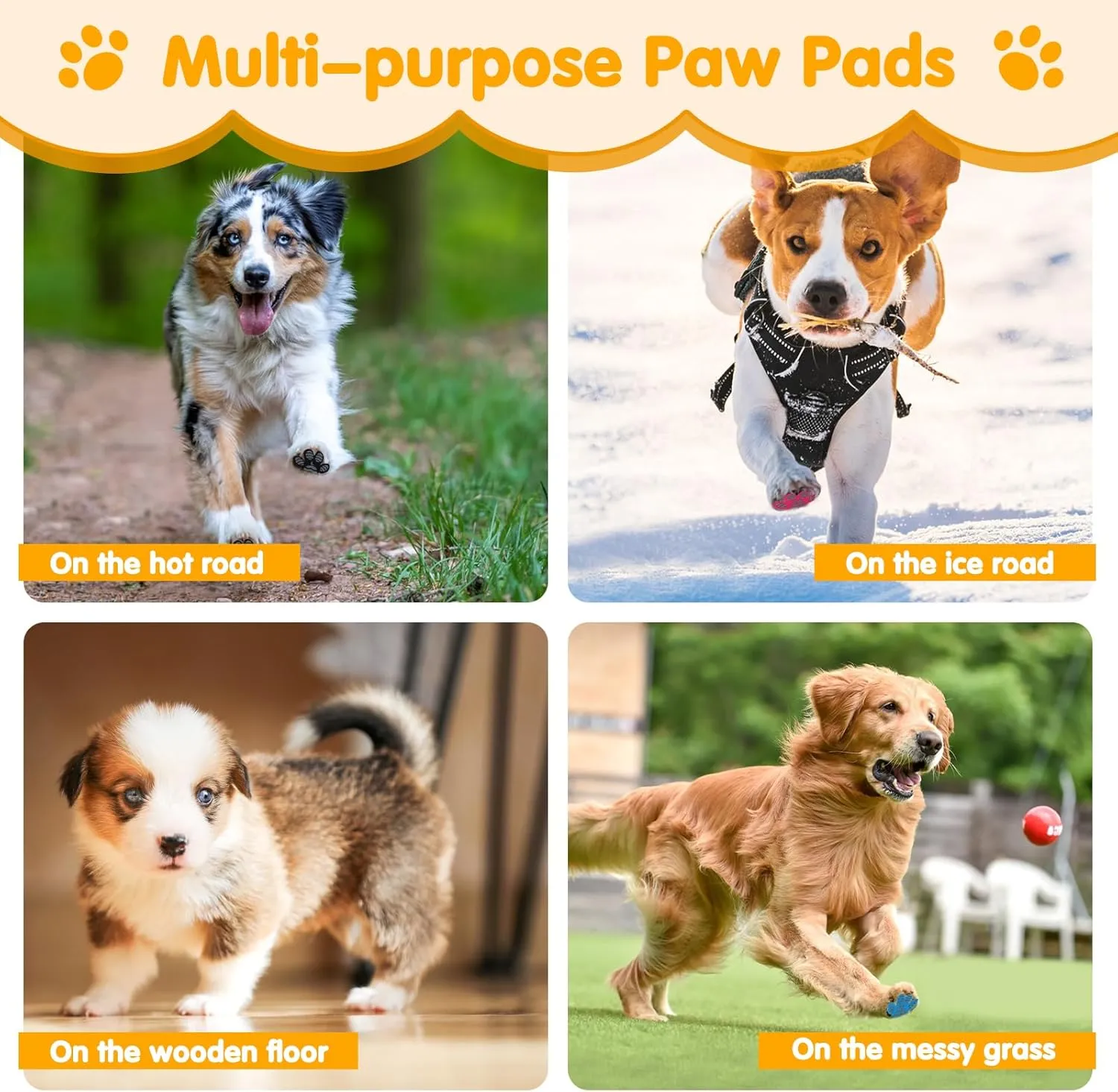 Anti Slip Dog Boots & Paw Protectors - Whole Paws Pads for Senior Dogs - Black XL 24Pcs