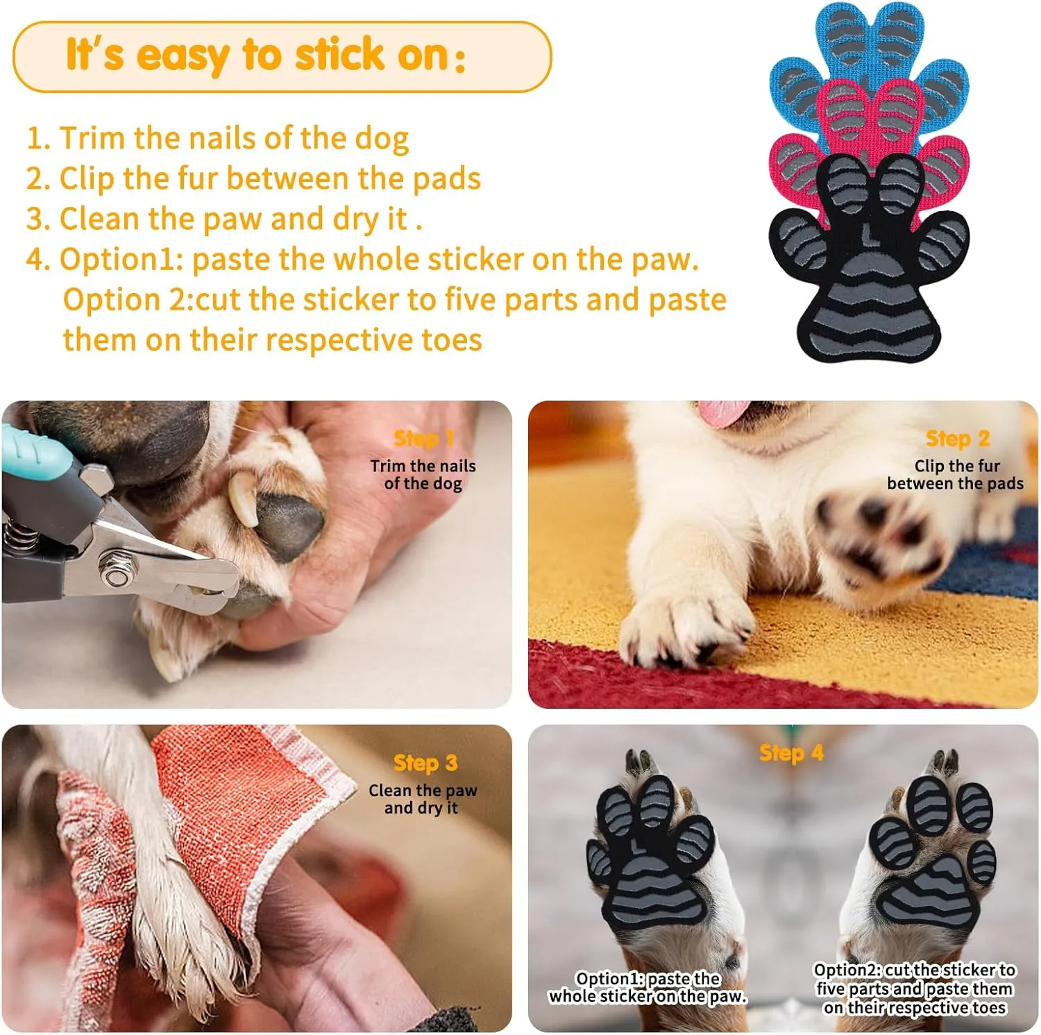 Anti Slip Dog Boots & Paw Protectors - Whole Paws Pads for Senior Dogs - Black XL 24Pcs