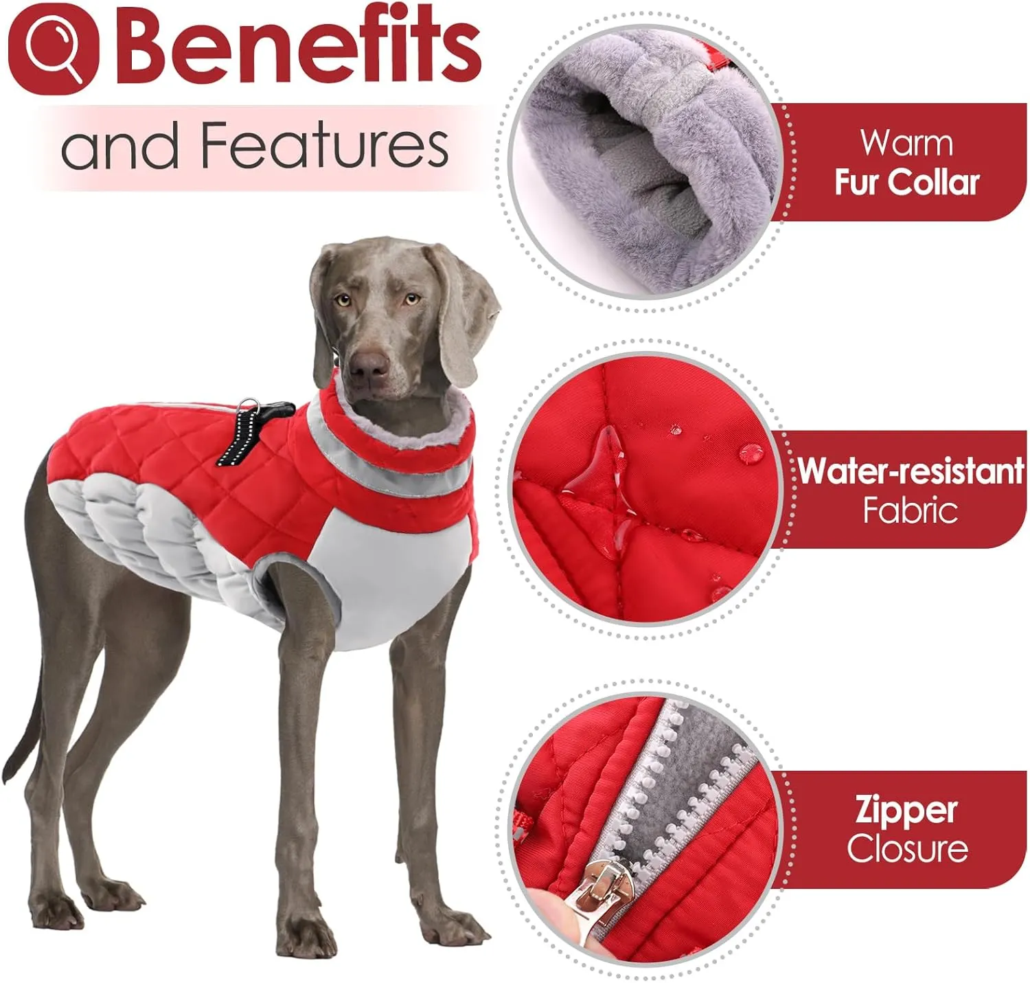 AOFITEE Dog Coat, Warm Dog Jackets for Small Dogs, Dogs Winter Coat with Harness Built in, Reflective Pet Winter Jacket, Waterproof Windproof Puppy Puffer Jacket Fleece Vest, Christmas Red XS