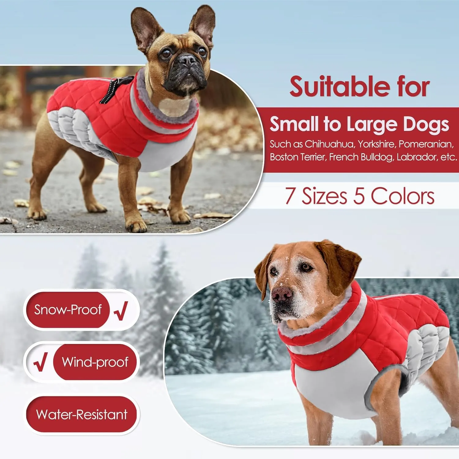 AOFITEE Dog Coat, Warm Dog Jackets for Small Dogs, Dogs Winter Coat with Harness Built in, Reflective Pet Winter Jacket, Waterproof Windproof Puppy Puffer Jacket Fleece Vest, Christmas Red XS