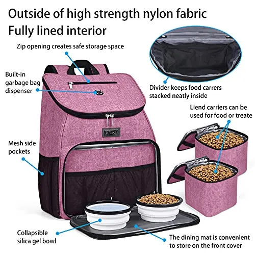 BAGLHER 丨Dog Travel Bag,Airline Approved Pet Supplies Backpack,Dog Travel Backpack with 2 Silicone Collapsible Bowls and 2 Food Baskets.