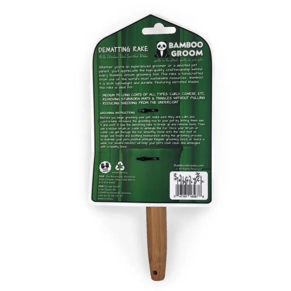 Bamboo Groom Dematting Rake with Stainless Steel Serrated Blades