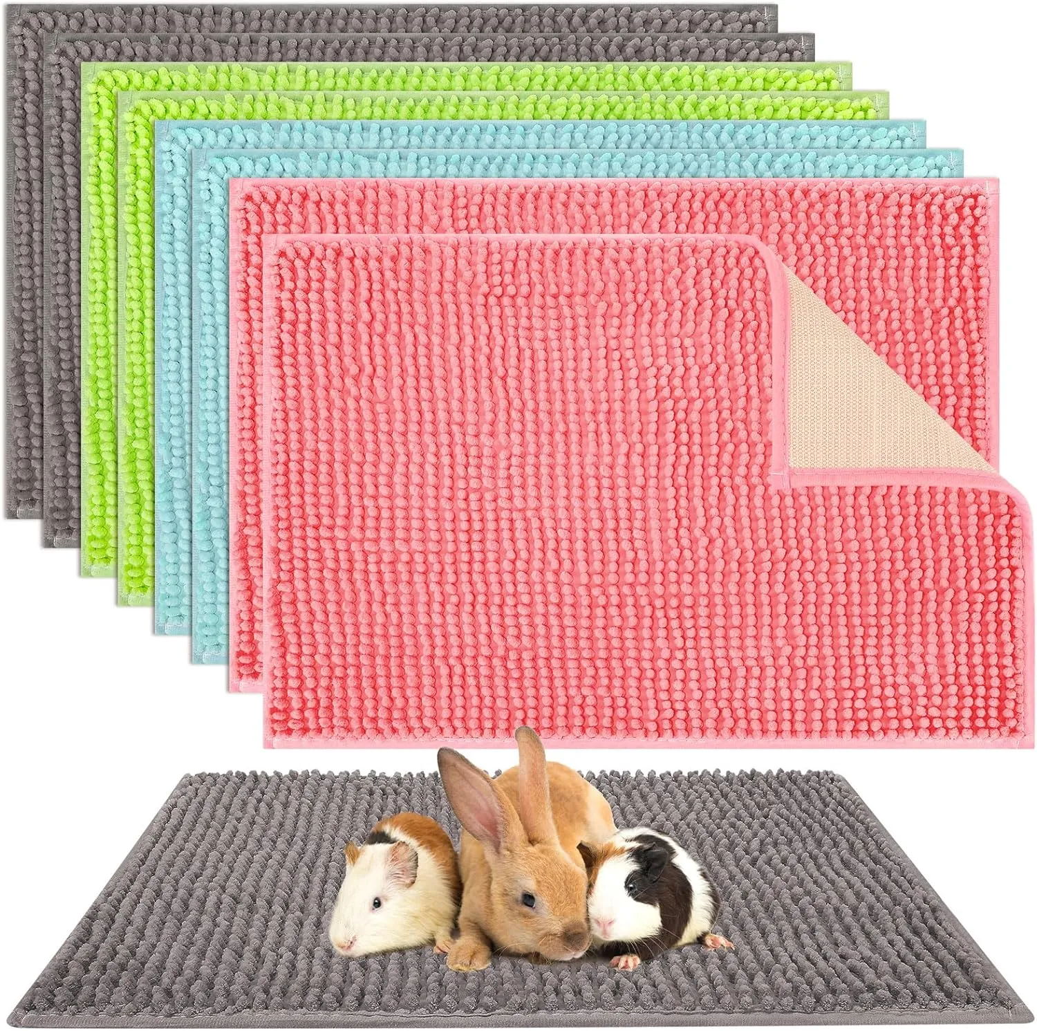 Barydat 8 Pcs Guinea Pig Cage Liner for Guinea Pig Cage Bedding Reusable Rabbit Mat Pad Washable Training Pad Animal Sleeping Bedding Mat(16x12'',Gray, Green, Pink, Blue)
