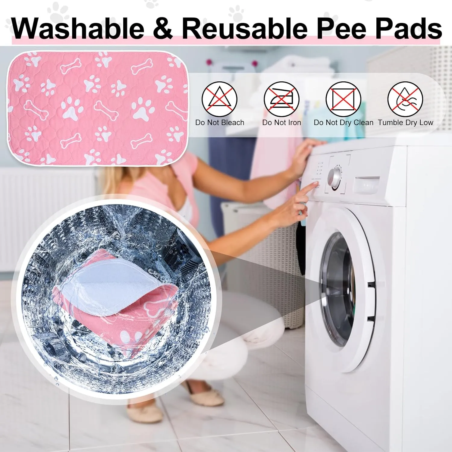 BEAUTYZOO 8 Pack Washable Pee Pads for Dogs, Reusable Puppy Pads for Potty Training, Waterproof Super Absorbent Wee Wee Pads for Dogs Non-Slip, Pet Whelping Mats Playpen Dog Crate Floors, 18'' x 24"