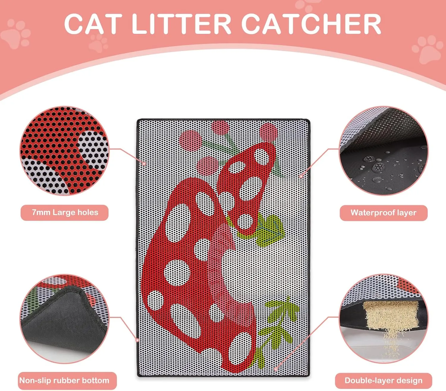 Bienbee Cat Litter Mat, 46"x27" Jumbo Cat Litter Trapping Mat, Double Layer Litter Mat with Non-Slip Rubber Bottom, Urine and Water Proof, Keeps Floors Clean Mushroom XL