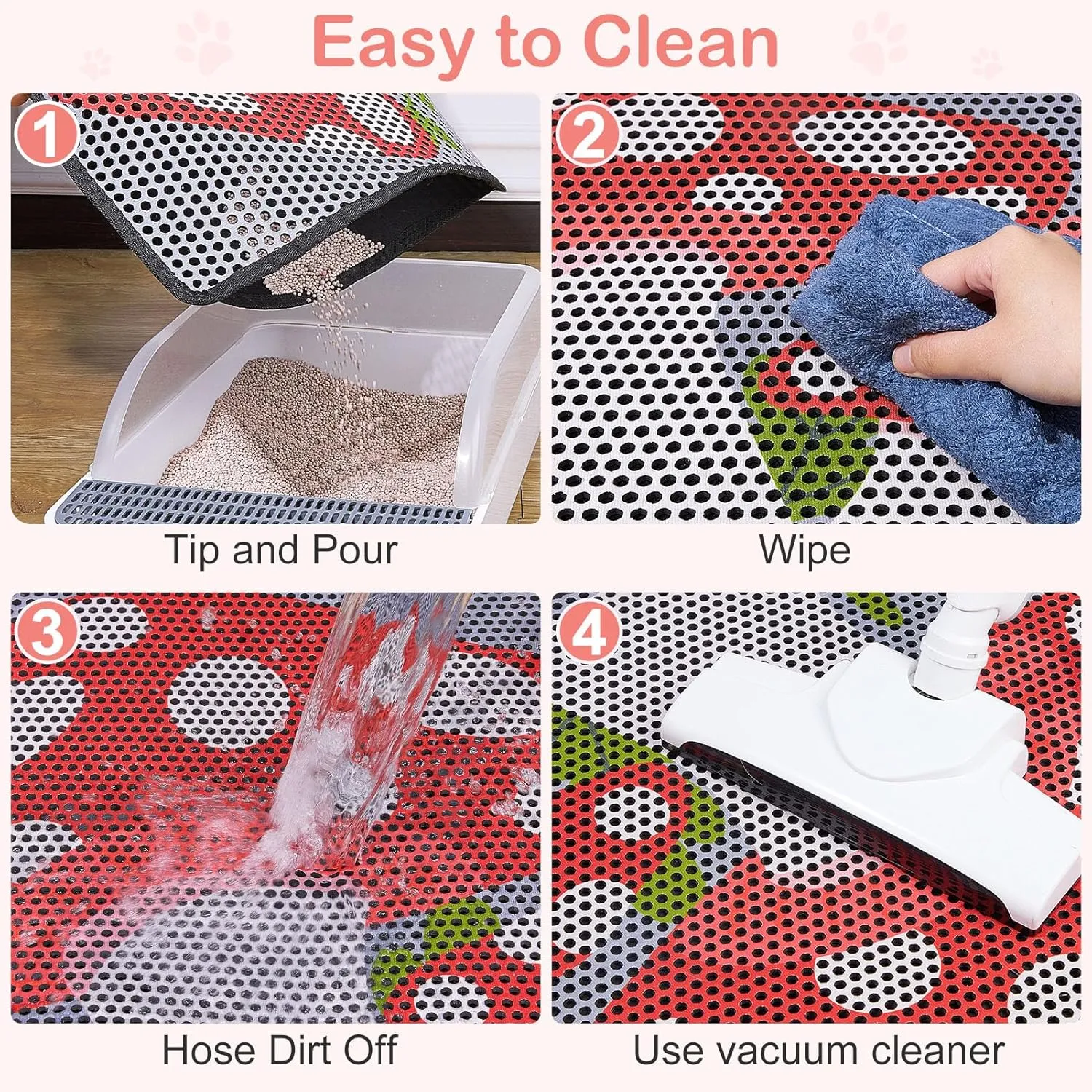Bienbee Cat Litter Mat, 46"x27" Jumbo Cat Litter Trapping Mat, Double Layer Litter Mat with Non-Slip Rubber Bottom, Urine and Water Proof, Keeps Floors Clean Mushroom XL
