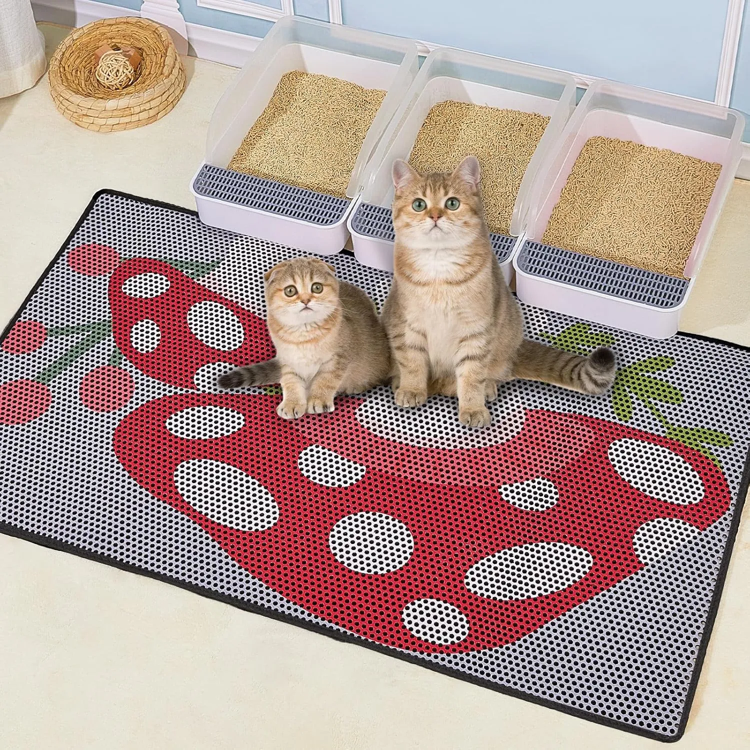 Bienbee Cat Litter Mat, 46"x27" Jumbo Cat Litter Trapping Mat, Double Layer Litter Mat with Non-Slip Rubber Bottom, Urine and Water Proof, Keeps Floors Clean Mushroom XL