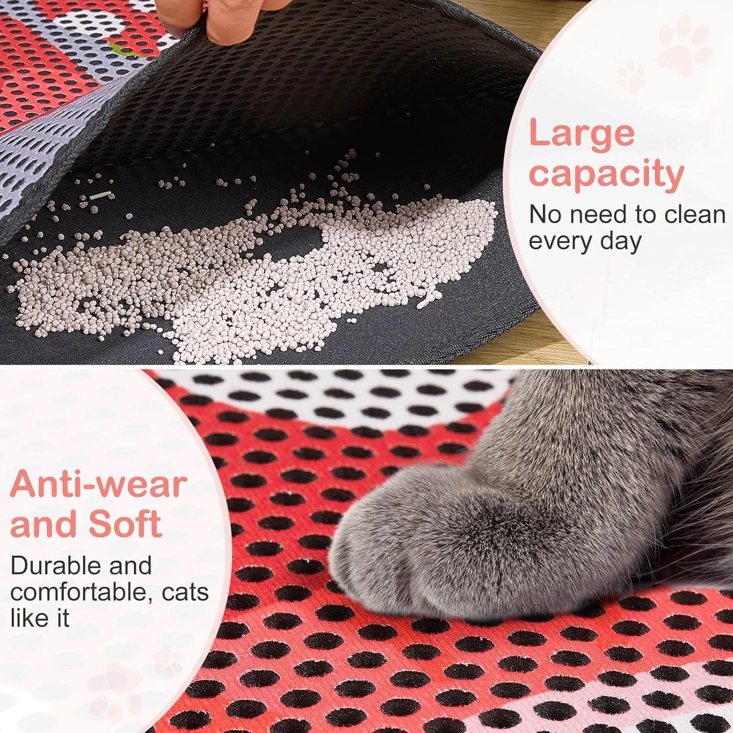 Bienbee Cat Litter Mat, 46"x27" Jumbo Cat Litter Trapping Mat, Double Layer Litter Mat with Non-Slip Rubber Bottom, Urine and Water Proof, Keeps Floors Clean Mushroom XL
