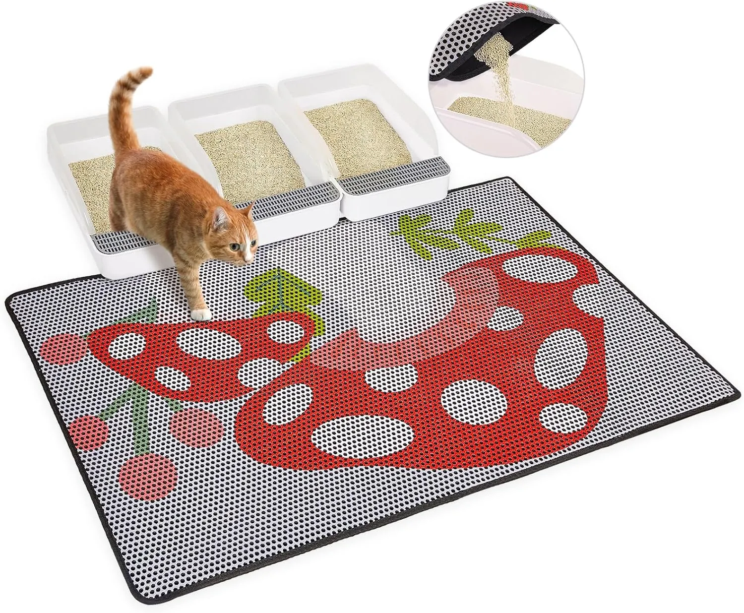 Bienbee Cat Litter Mat, 46"x27" Jumbo Cat Litter Trapping Mat, Double Layer Litter Mat with Non-Slip Rubber Bottom, Urine and Water Proof, Keeps Floors Clean Mushroom XL