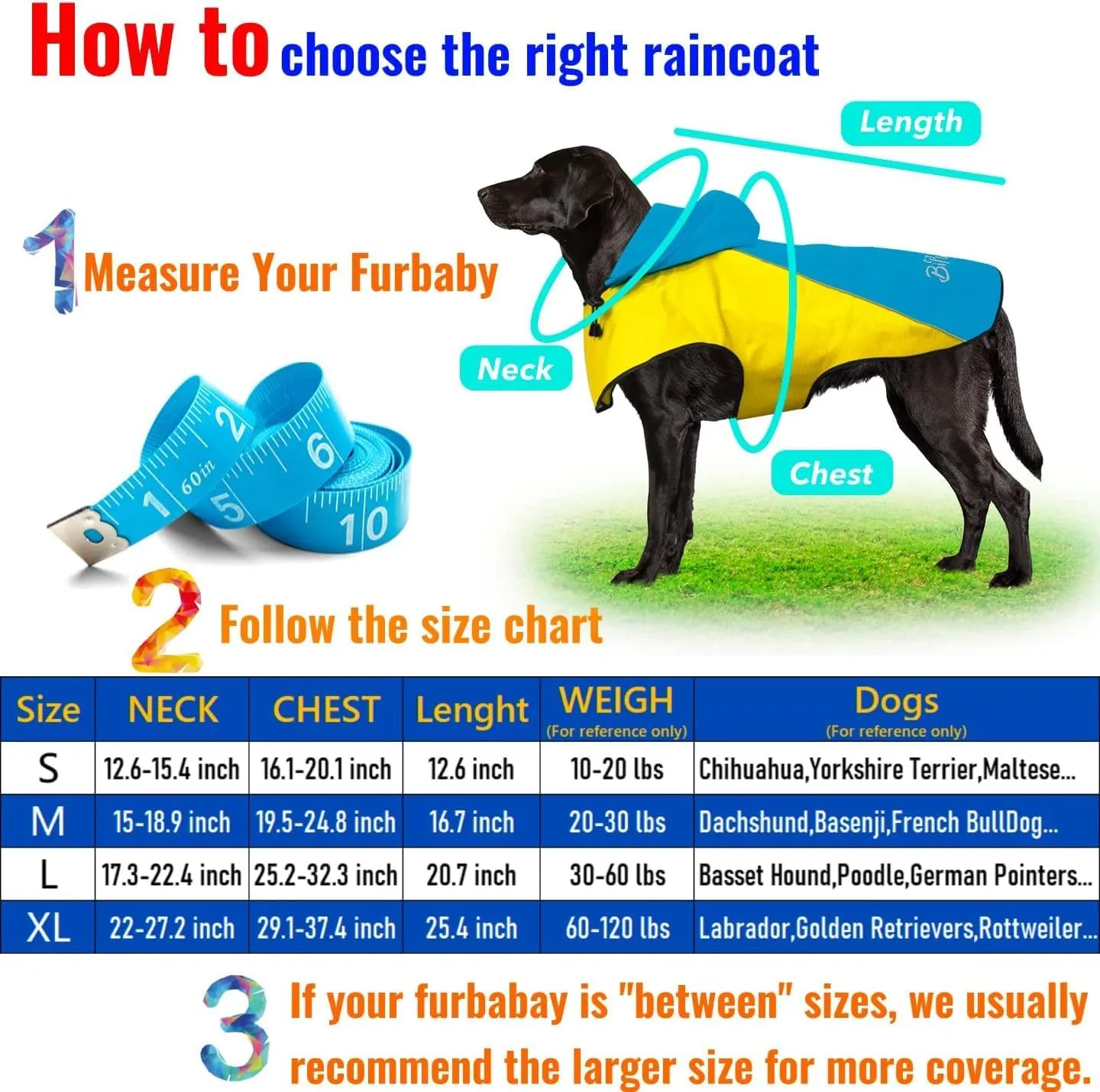 BiPawTi Dog Rain Jackets for Medium Dogs, Lightweight Reflective Safety Pet Rain Jacket, Waterproof Dog Raincoat with Hood/Leash Hole/Reflective Strip - Yellow   Blue, M