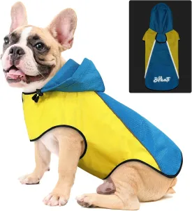 BiPawTi Dog Rain Jackets for Medium Dogs, Lightweight Reflective Safety Pet Rain Jacket, Waterproof Dog Raincoat with Hood/Leash Hole/Reflective Strip - Yellow   Blue, M