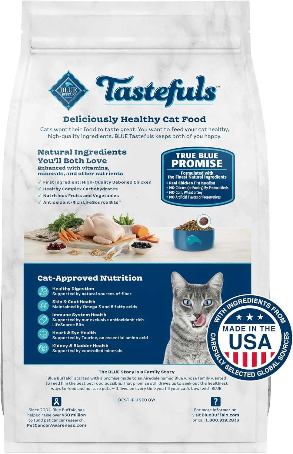 Blue Buffalo Tastefuls Natural Dry Food for Active Adult Cats, Chicken and Brown Rice Recipe, 7-lb. Bag