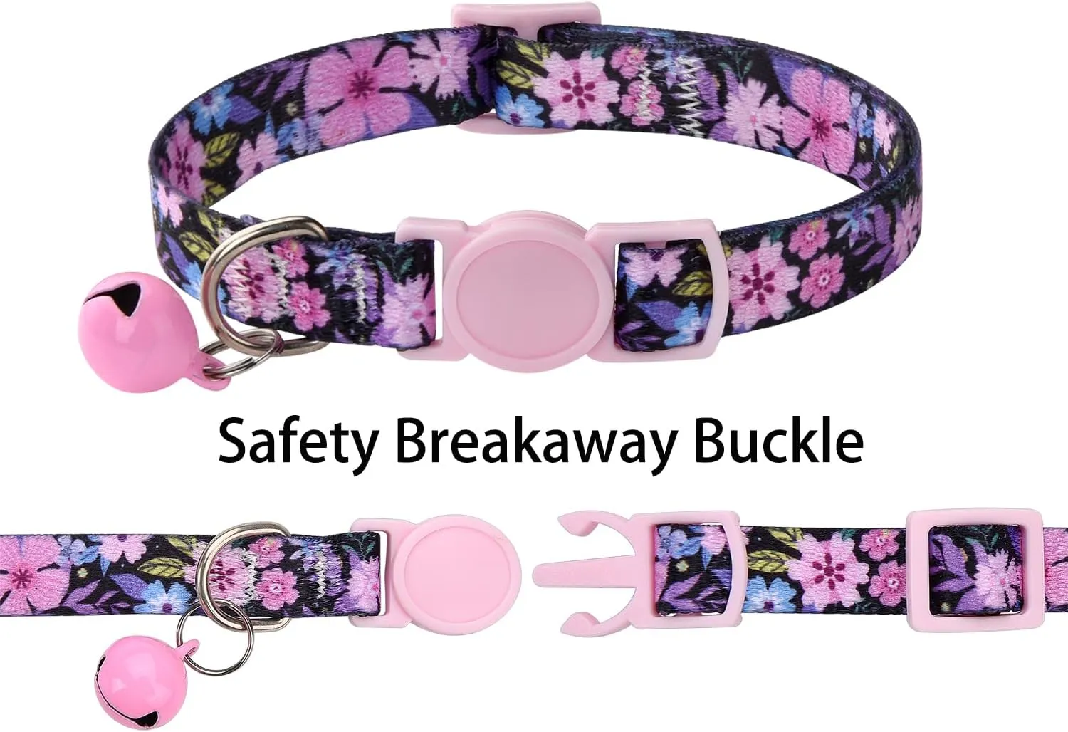 Cat Collar Breakaway with Bells, 3 Pack Girl Boy Pet Cat Collar with Bohemia Floral Tribal Geometric Patterns, Adjustable 7.5-12 Inch, with Safety Buckle for Kitten Cat(Set A)