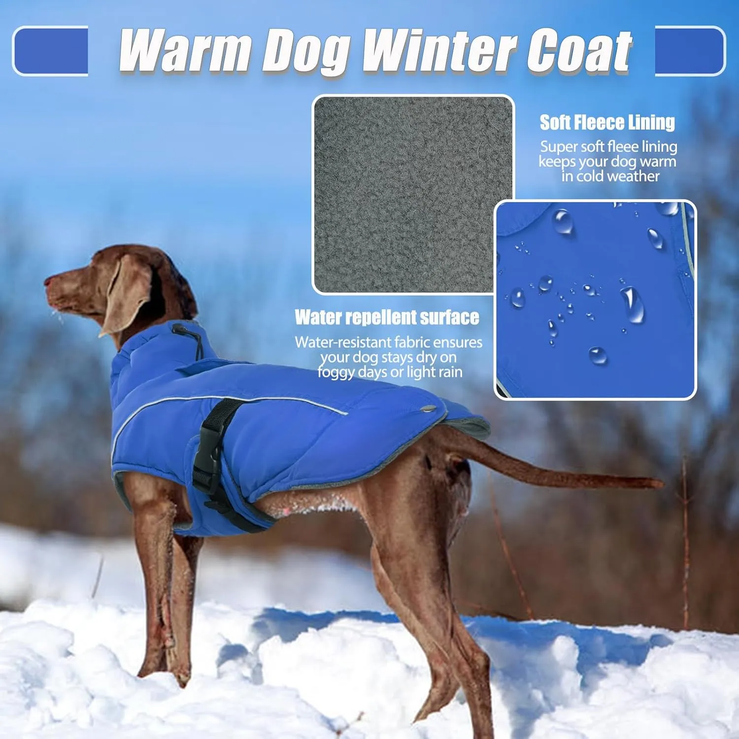 DENTRUN Dog Winter Warm Coat - Windproof Cozy Jacket, Thick Fleece Vest, Water Repellent, Reflective, Small to Large Dogs