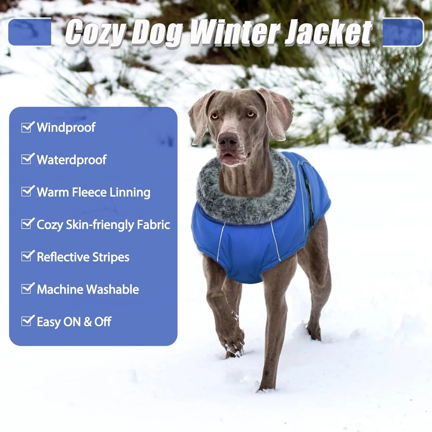 DENTRUN Dog Winter Warm Coat - Windproof Cozy Jacket, Thick Fleece Vest, Water Repellent, Reflective, Small to Large Dogs