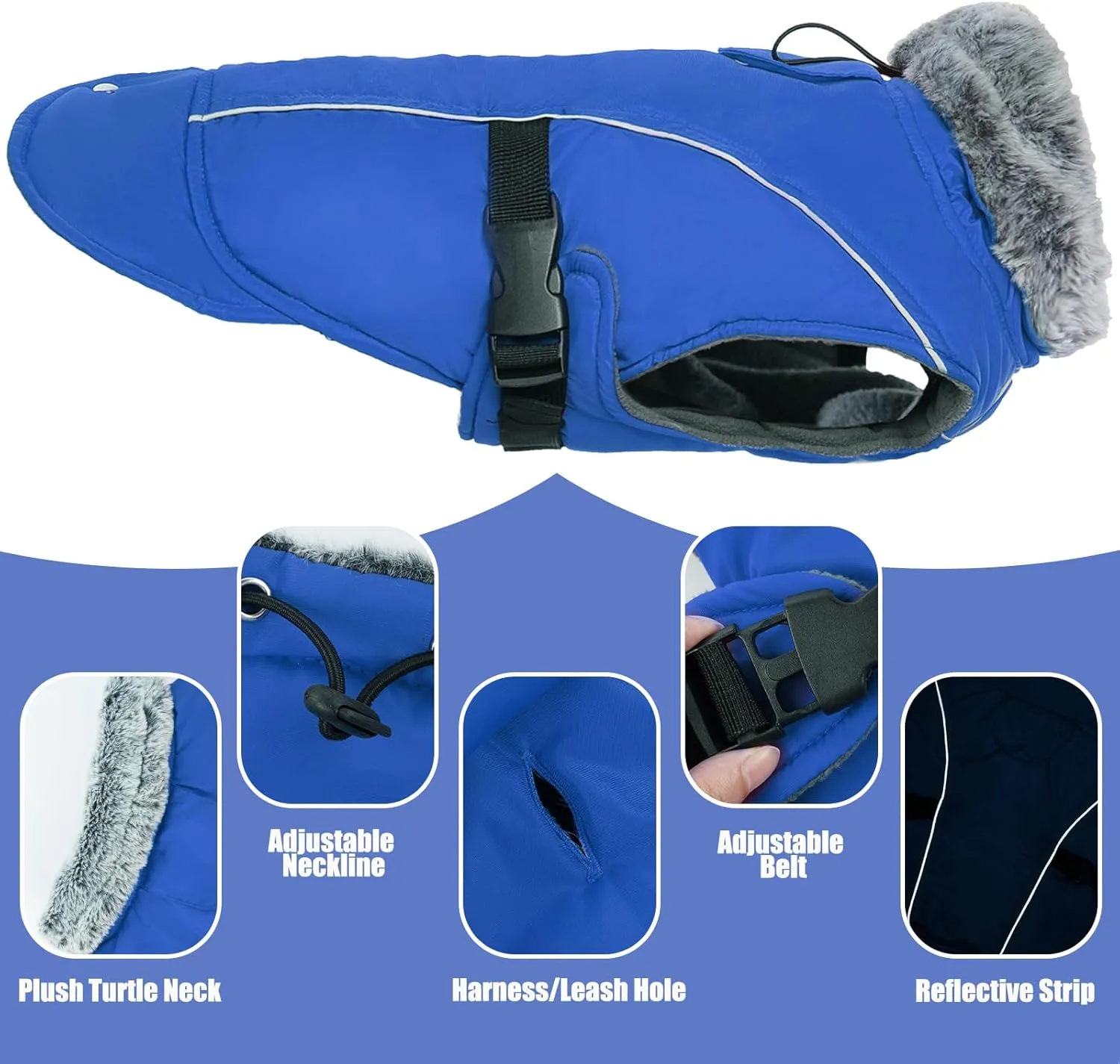 DENTRUN Dog Winter Warm Coat - Windproof Cozy Jacket, Thick Fleece Vest, Water Repellent, Reflective, Small to Large Dogs