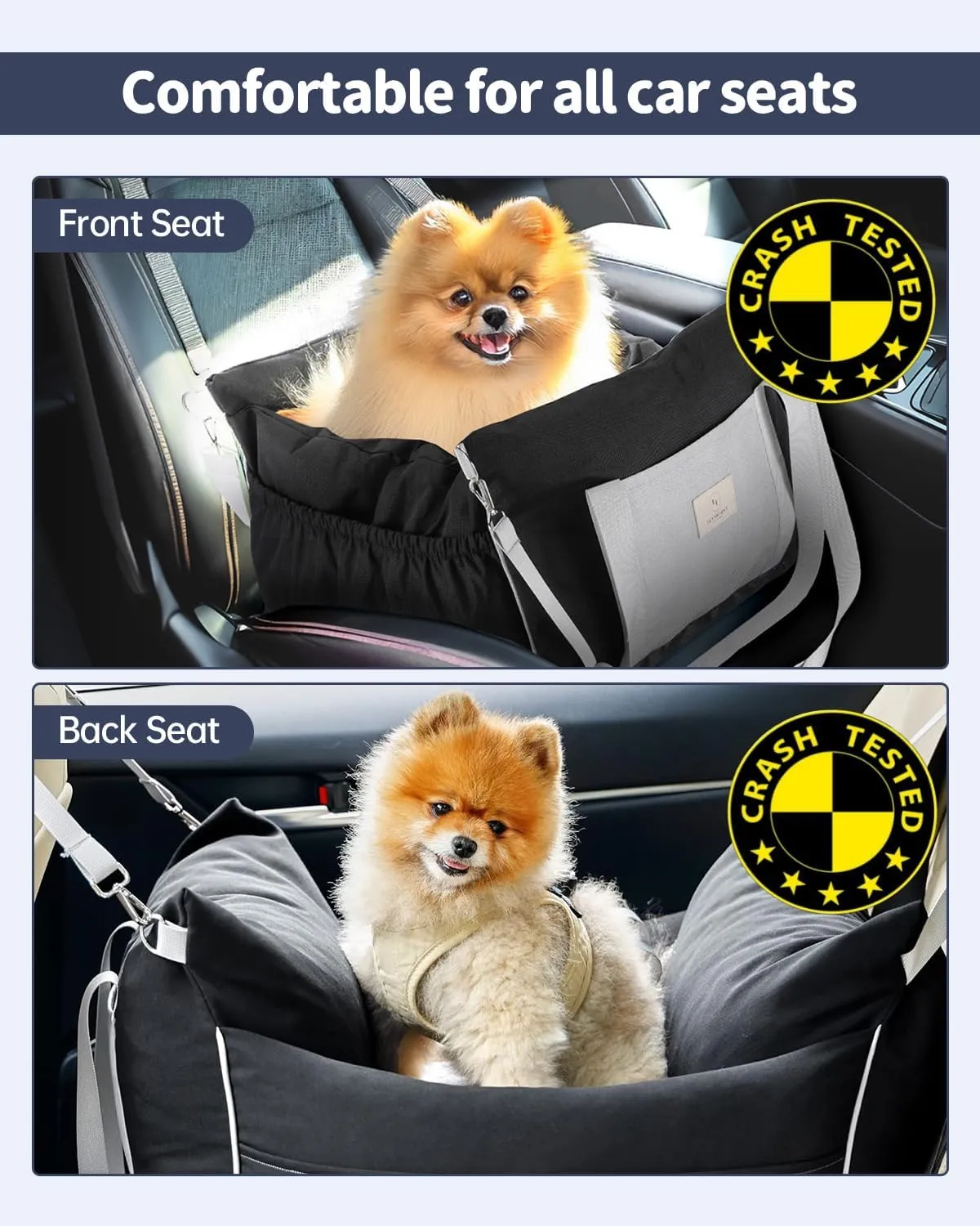 Dog Car Seat for Meduim Dogs - Waterproof Dog Booster Seat for Car with 4 Storage Pockets, Clip-On Safety Leash and Soft Plush Cushion, Pet Carrier for Small Dogs with Durable Belts up to 25 lbs, Gray