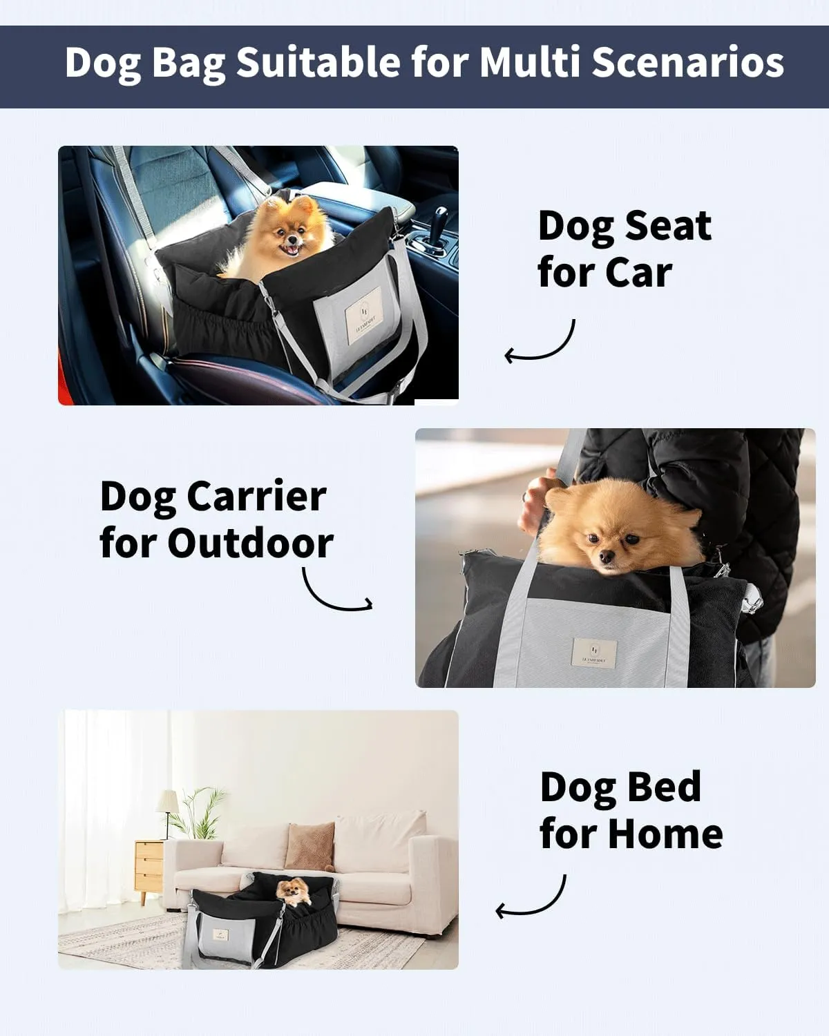 Dog Car Seat for Meduim Dogs - Waterproof Dog Booster Seat for Car with 4 Storage Pockets, Clip-On Safety Leash and Soft Plush Cushion, Pet Carrier for Small Dogs with Durable Belts up to 25 lbs, Gray