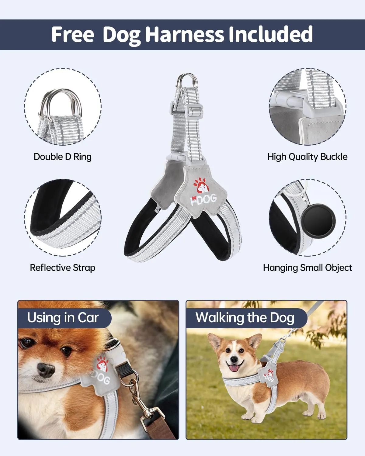 Dog Car Seat for Meduim Dogs - Waterproof Dog Booster Seat for Car with 4 Storage Pockets, Clip-On Safety Leash and Soft Plush Cushion, Pet Carrier for Small Dogs with Durable Belts up to 25 lbs, Gray
