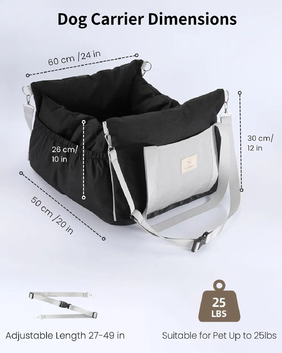 Dog Car Seat for Meduim Dogs - Waterproof Dog Booster Seat for Car with 4 Storage Pockets, Clip-On Safety Leash and Soft Plush Cushion, Pet Carrier for Small Dogs with Durable Belts up to 25 lbs, Gray