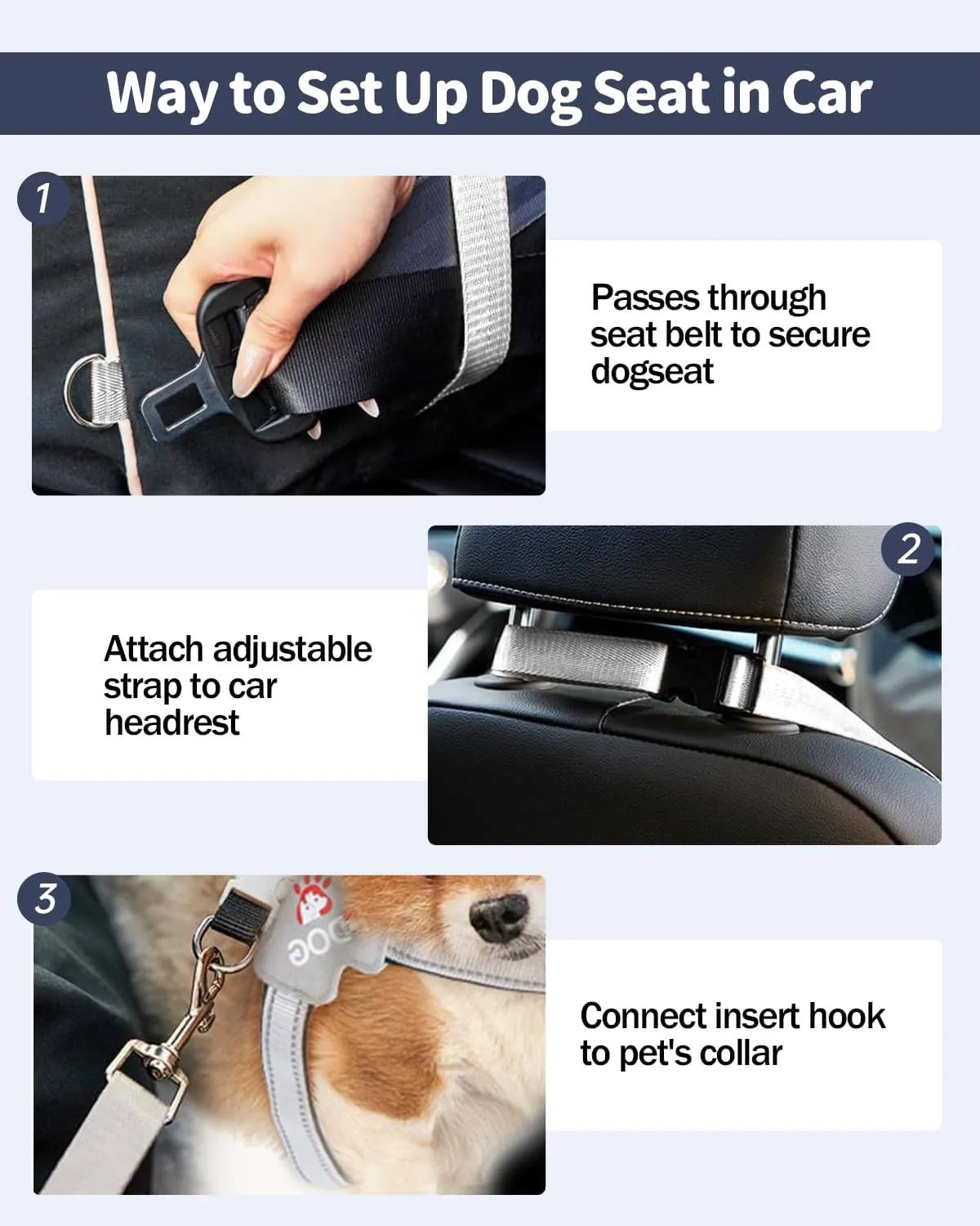 Dog Car Seat for Meduim Dogs - Waterproof Dog Booster Seat for Car with 4 Storage Pockets, Clip-On Safety Leash and Soft Plush Cushion, Pet Carrier for Small Dogs with Durable Belts up to 25 lbs, Gray