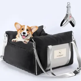 Dog Car Seat for Meduim Dogs - Waterproof Dog Booster Seat for Car with 4 Storage Pockets, Clip-On Safety Leash and Soft Plush Cushion, Pet Carrier for Small Dogs with Durable Belts up to 25 lbs, Gray