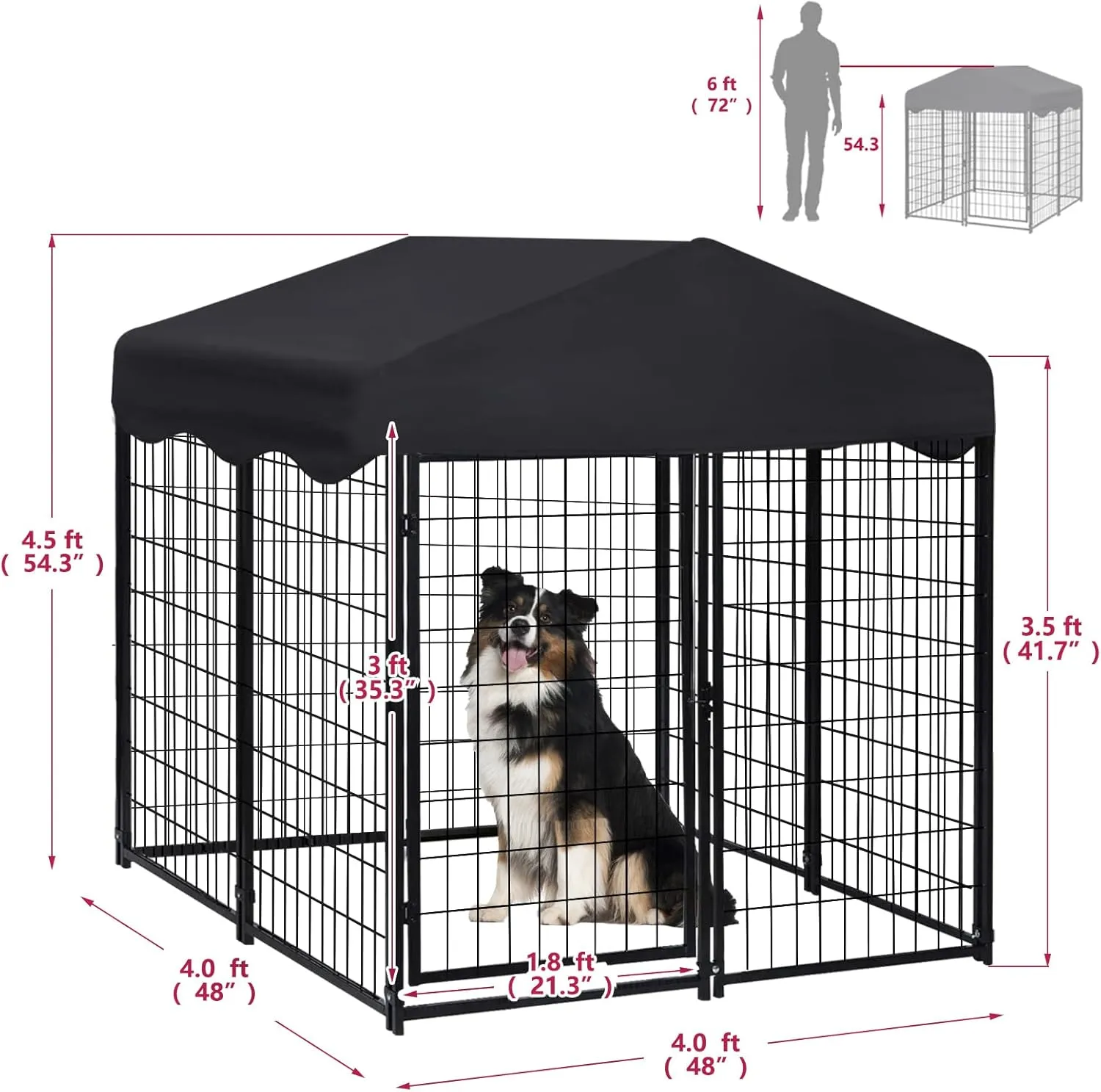 Dog Kennel Outside with Roof, 4.5'H x 4'L x 4'W ft Large Outdoor Dog Kennel for Medium Small Dogs Dog Playpen Fence with Secure Lock, Outdoor Pet Pens Dogs Run Enclosure