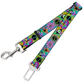 Dog Safety Seatbelt for Cars - Funky Alien Flowers Aqua Blue/Multi Color