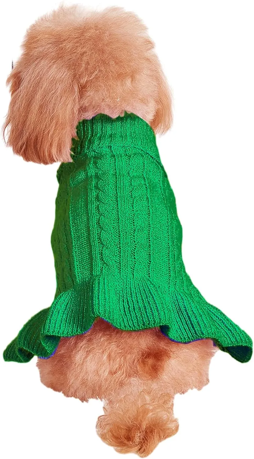 Dog Sweater - Cute Knitted Classic Cat Sweater & Coat for Girls Dog Puppy Cat (Green, Large)
