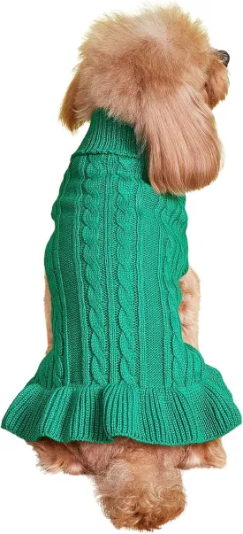 Dog Sweater - Cute Knitted Classic Cat Sweater & Coat for Girls Dog Puppy Cat (Green, Large)