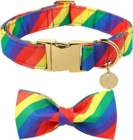 DOGWONG Rainbow Flag Dog Collar with Bowtie- Gay Pride Dog Collars LGBTQ Flags Equality Pet Collars for Small Medium Large Dogs