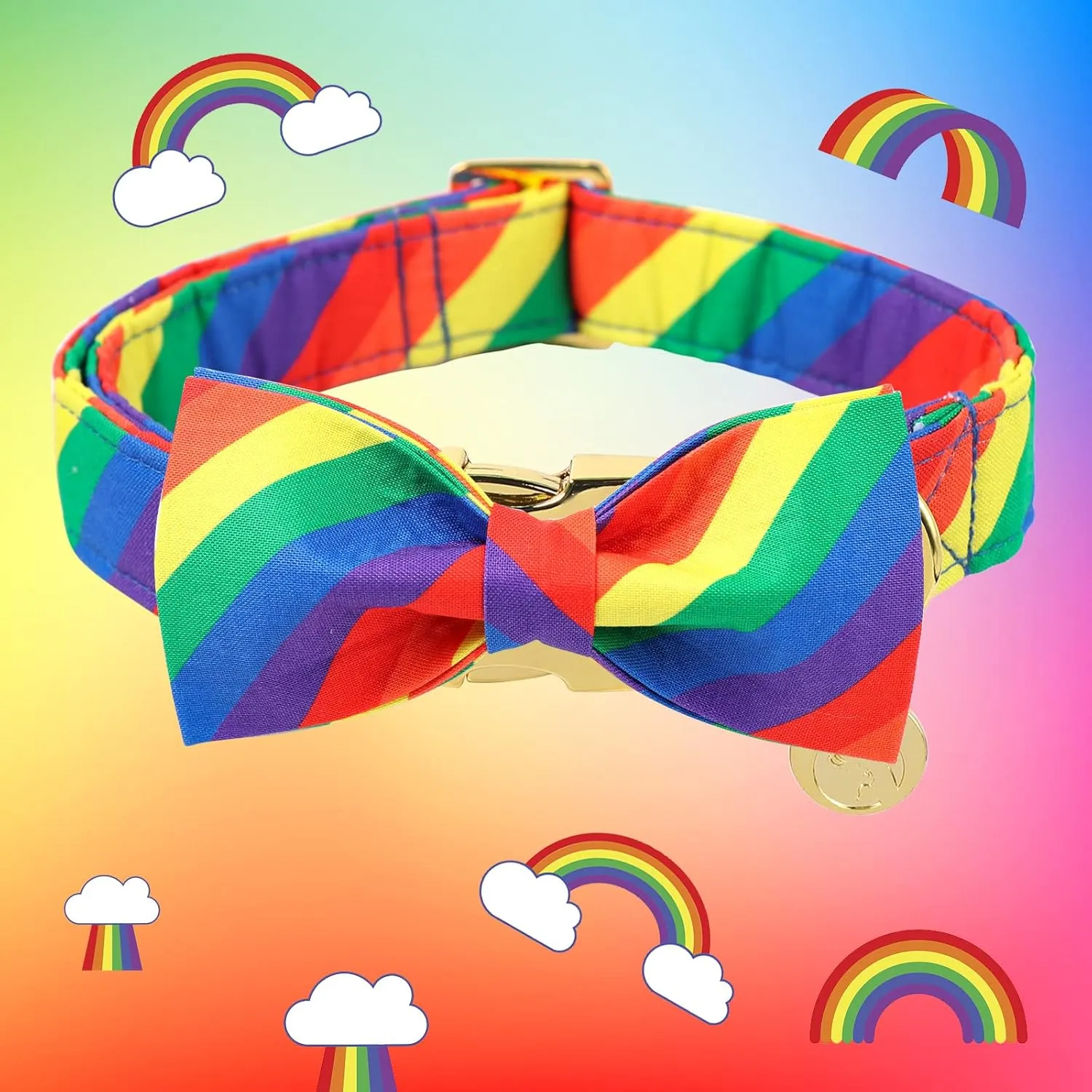 DOGWONG Rainbow Flag Dog Collar with Bowtie- Gay Pride Dog Collars LGBTQ Flags Equality Pet Collars for Small Medium Large Dogs