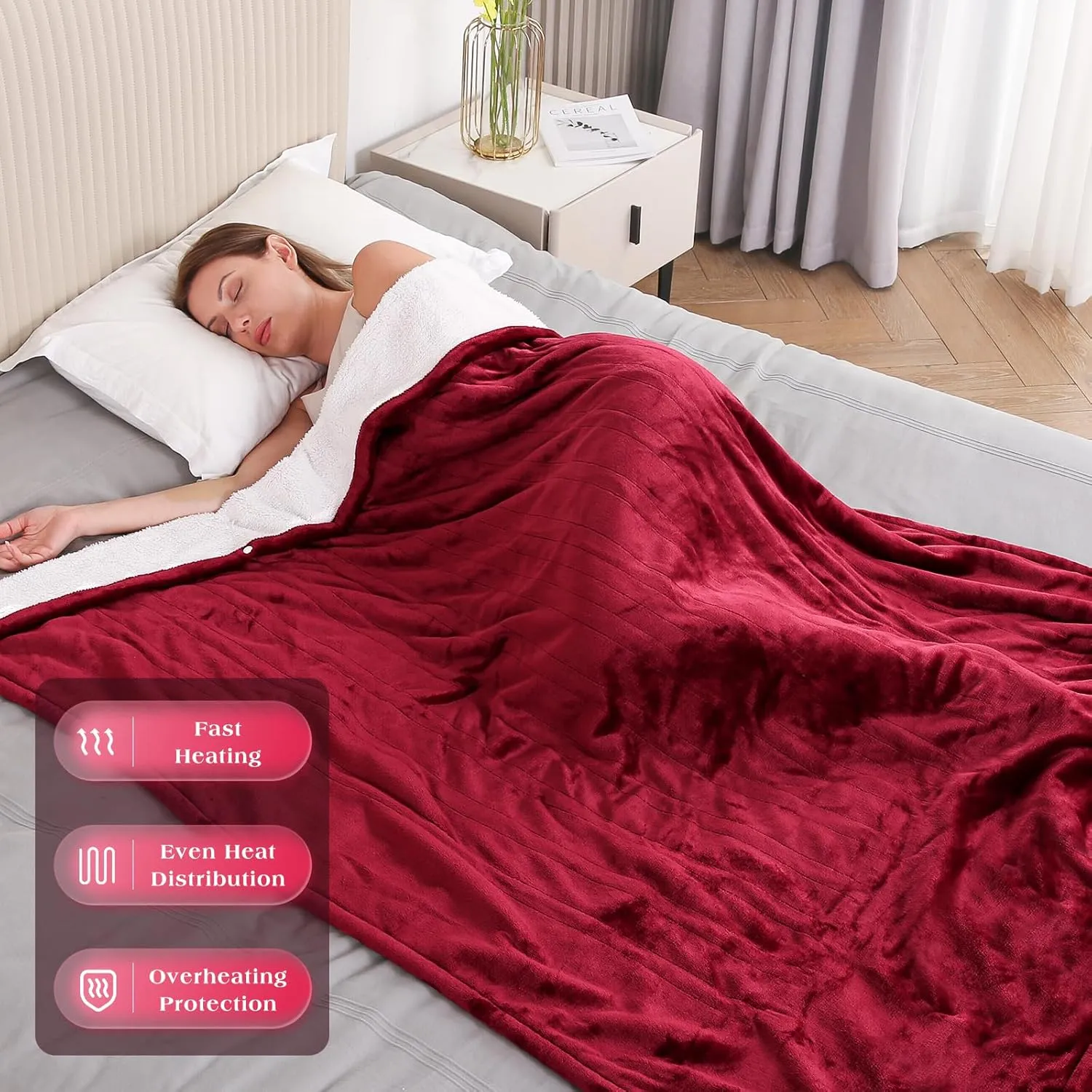 Electric Heated Throw Blanket 50" x 60", Soft Flannel Throw Blanket with 4 Heating Levels & 3 Hours Auto Off, ETL Certification and Machine Washable for Home Office Use