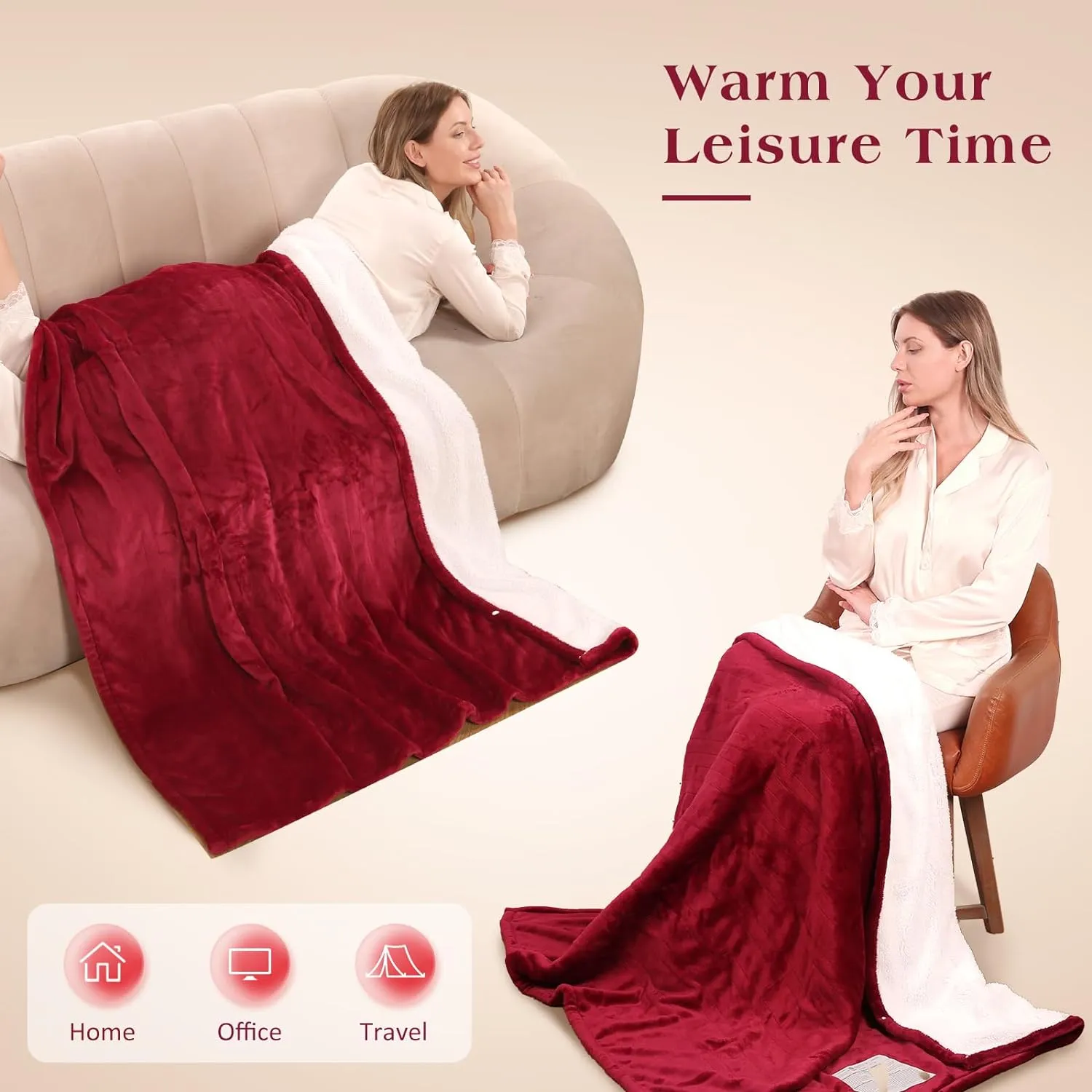 Electric Heated Throw Blanket 50" x 60", Soft Flannel Throw Blanket with 4 Heating Levels & 3 Hours Auto Off, ETL Certification and Machine Washable for Home Office Use