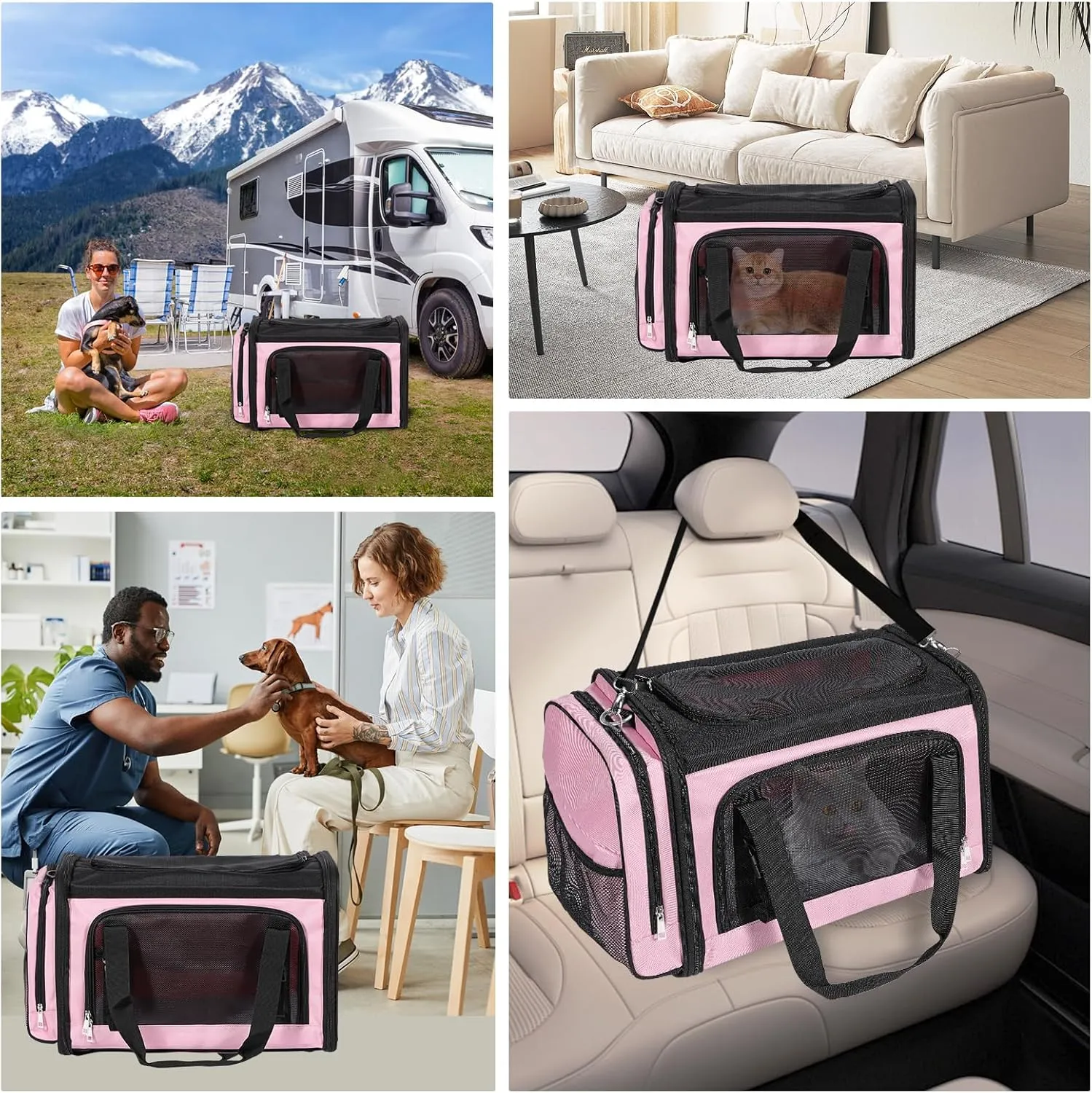 Extra Large Cat Carrier for 2 Cats, Pet Carrier, Dog Carrier for Small Dogs, Cat Carrier Soft, Collapsible Large Pet Carrier for Traveling Indoor and Outdoor Uses - Pink 24"x16"x16"