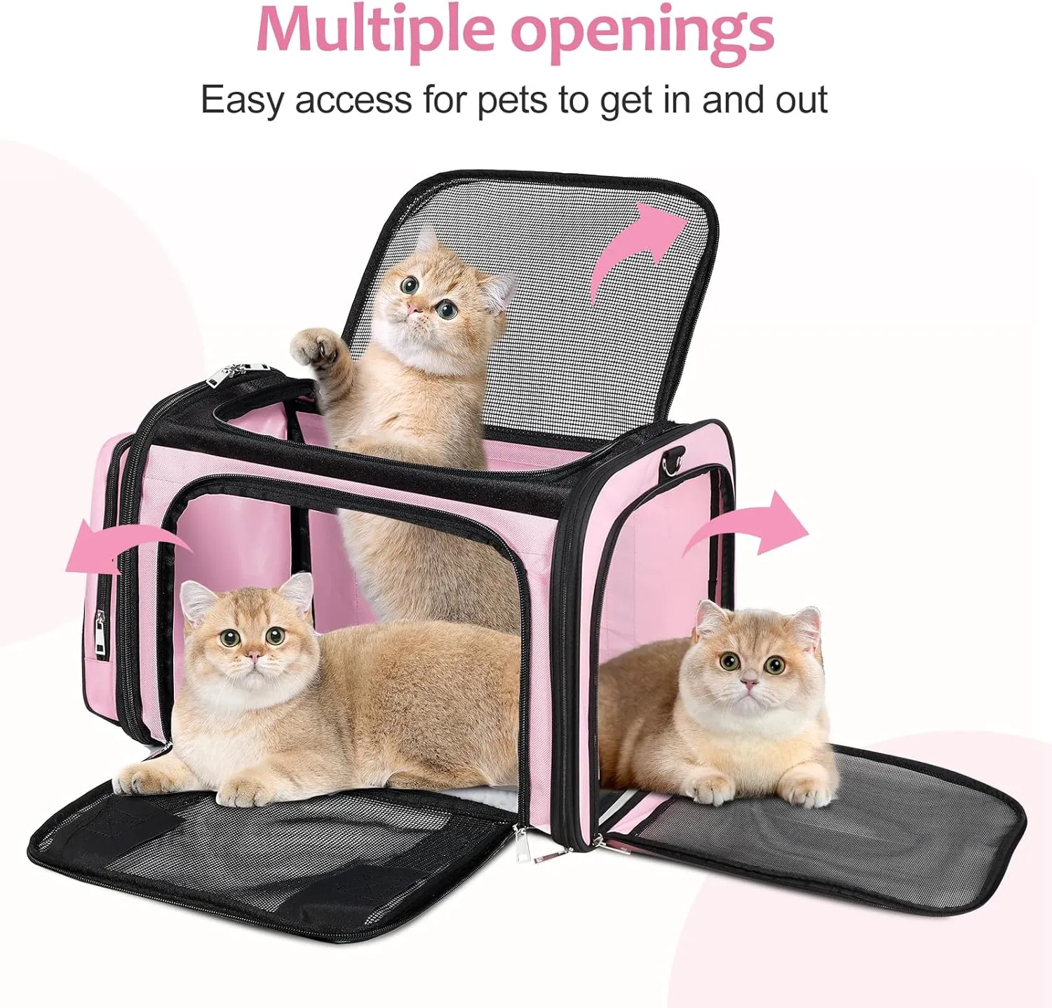 Extra Large Cat Carrier for 2 Cats, Pet Carrier, Dog Carrier for Small Dogs, Cat Carrier Soft, Collapsible Large Pet Carrier for Traveling Indoor and Outdoor Uses - Pink 24"x16"x16"