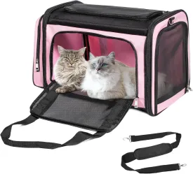 Extra Large Cat Carrier for 2 Cats, Pet Carrier, Dog Carrier for Small Dogs, Cat Carrier Soft, Collapsible Large Pet Carrier for Traveling Indoor and Outdoor Uses - Pink 24"x16"x16"
