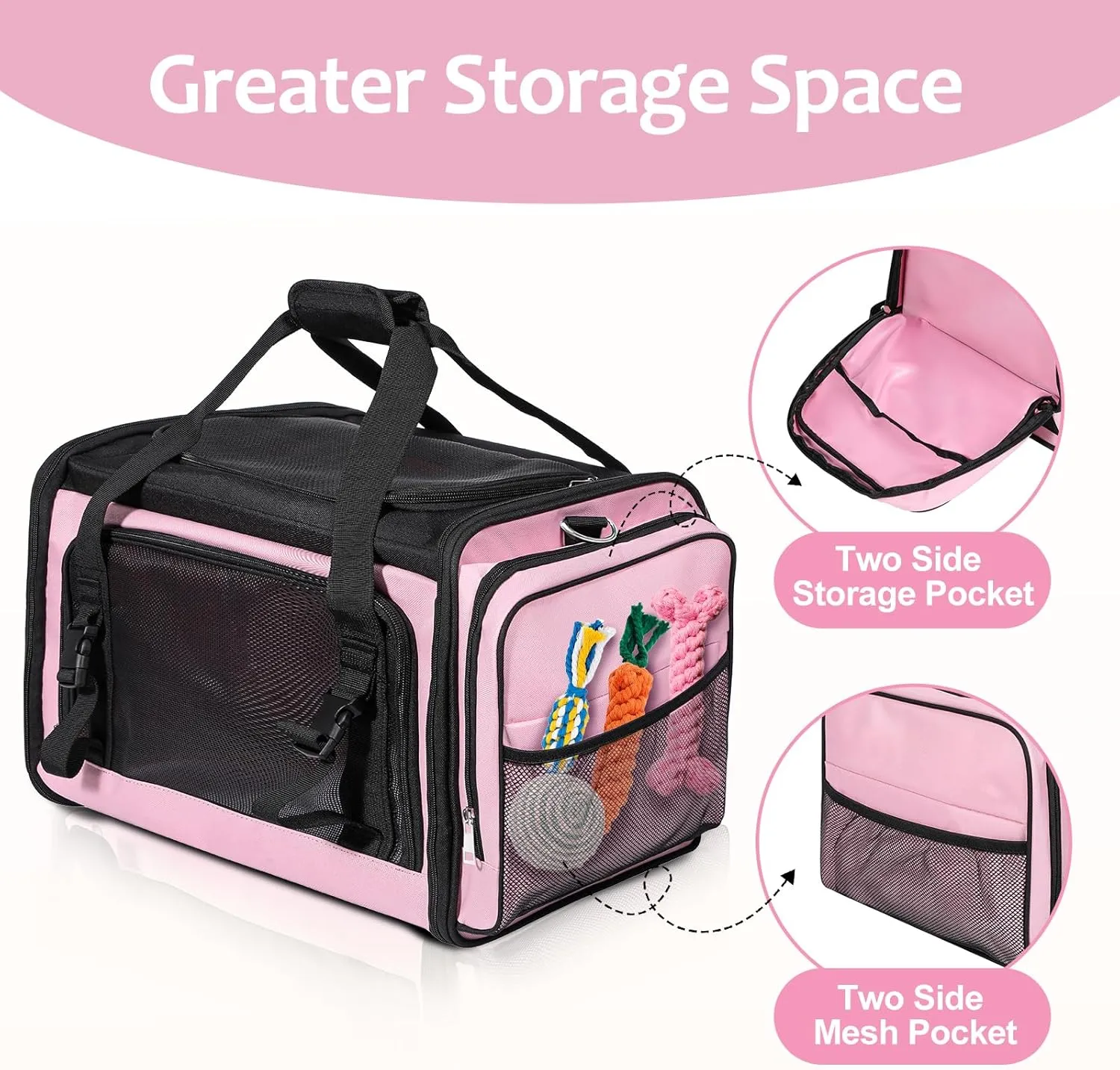 Extra Large Cat Carrier for 2 Cats, Pet Carrier, Dog Carrier for Small Dogs, Cat Carrier Soft, Collapsible Large Pet Carrier for Traveling Indoor and Outdoor Uses - Pink 24"x16"x16"