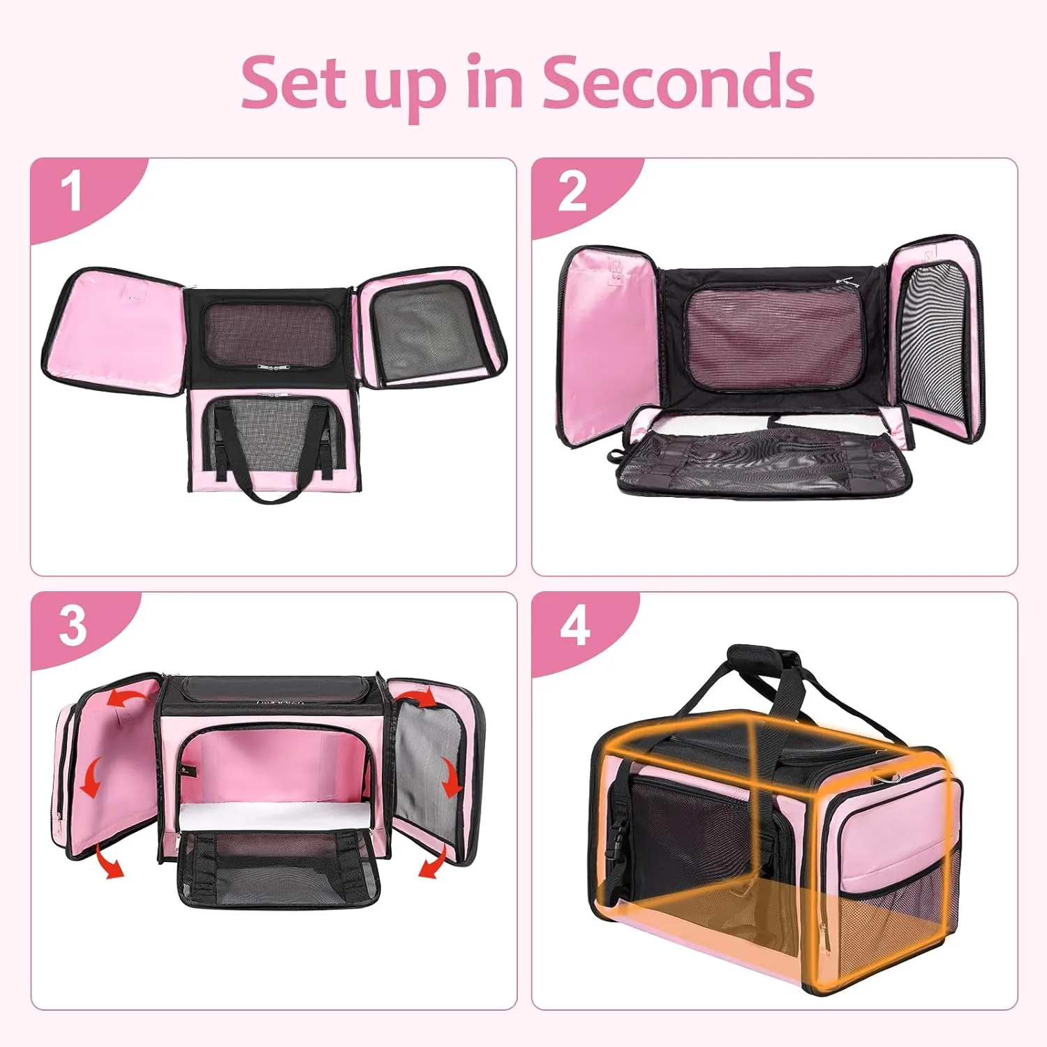 Extra Large Cat Carrier for 2 Cats, Pet Carrier, Dog Carrier for Small Dogs, Cat Carrier Soft, Collapsible Large Pet Carrier for Traveling Indoor and Outdoor Uses - Pink 24"x16"x16"