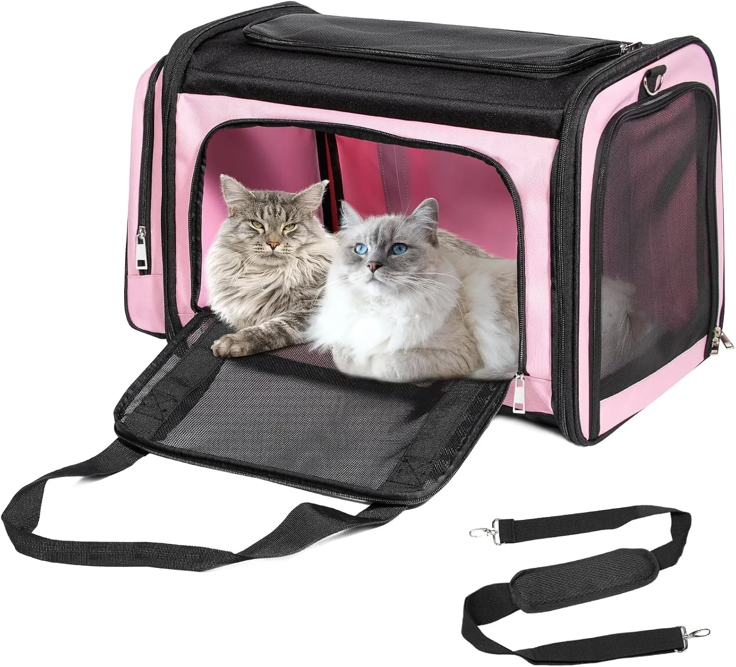 Extra Large Cat Carrier for 2 Cats, Pet Carrier, Dog Carrier for Small Dogs, Cat Carrier Soft, Collapsible Large Pet Carrier for Traveling Indoor and Outdoor Uses - Pink 24"x16"x16"