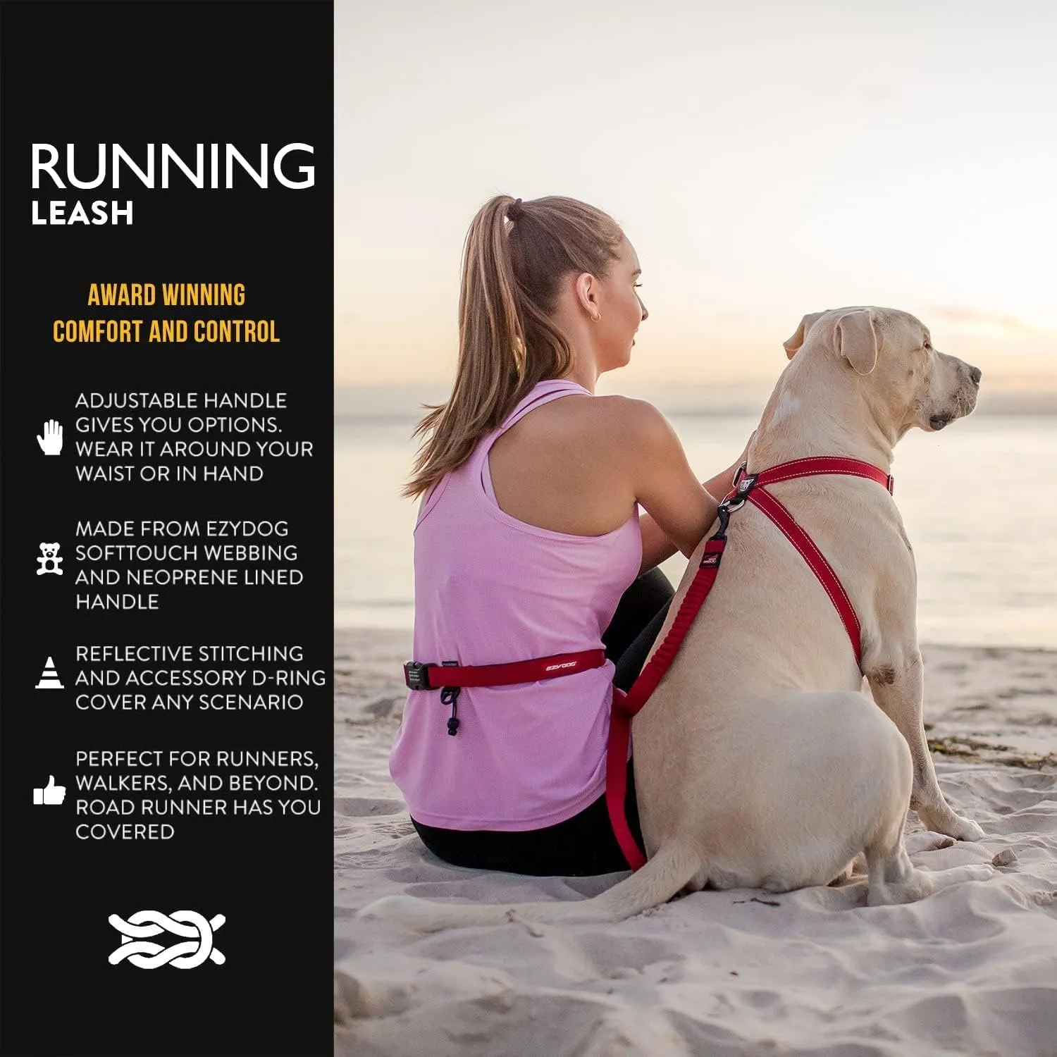 EzyDog Road Runner Hands Free Dog Leash  Waist Leash for Dog Walking, Jogging and Running with Zero Shock Bungee, Reflective Stitching, and Adjustable Waist (Orange)