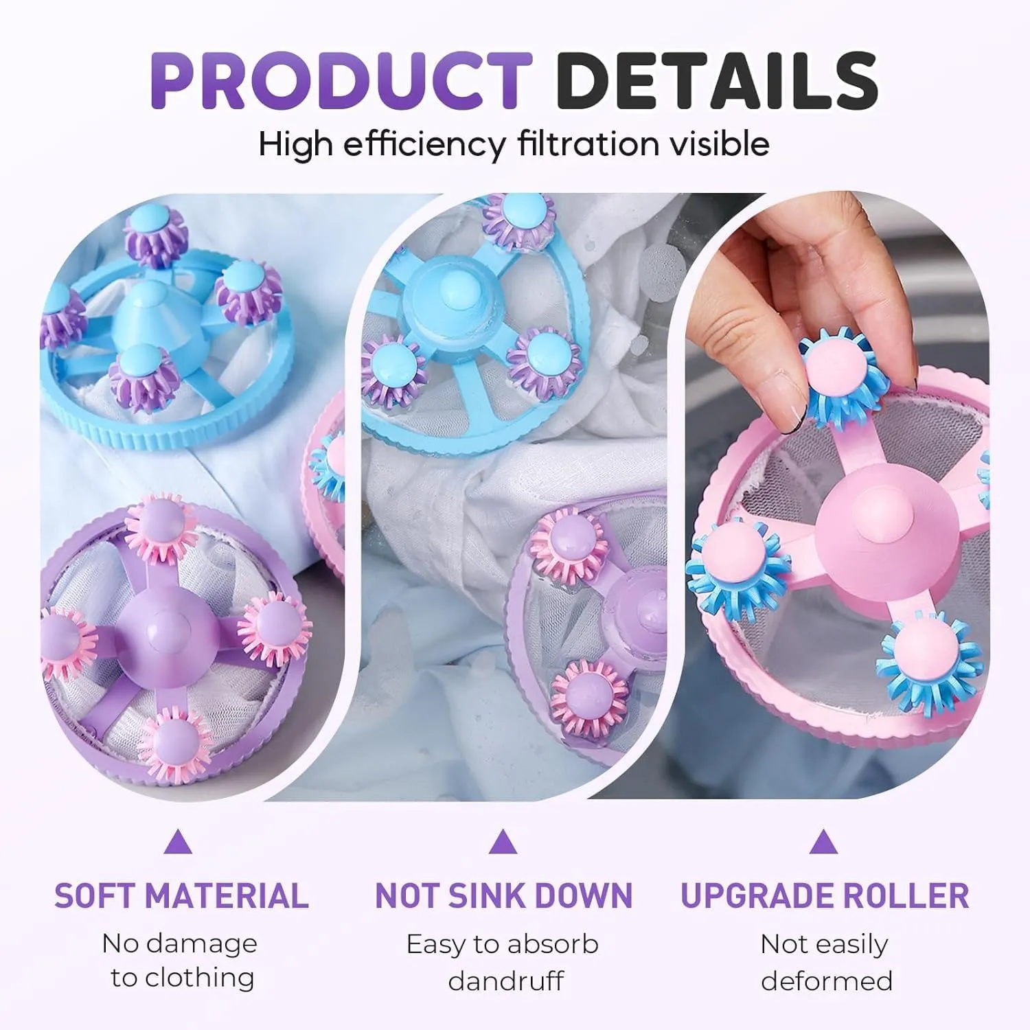Floating Hair Filtering Mesh Removal, Lint Catcher for Washing Machine, Pet Hair Remover for Laundry, Reusable Pet Hair Catcher Washer Machine Mesh Bag, Laundry Hair Filter Cleaning Ball (3pcs)